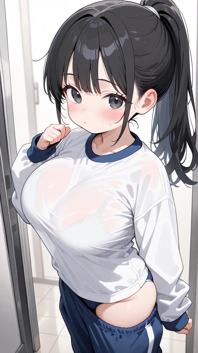 (Upper Body),alone,Medium Shot,18-year-old,Schoolyard,Outdoor,(masterpiece:1.4),anime,Portraiture, 8K,Realistic, 18-year-old,Elegant mature woman, Brown eyes, (Black Hair:1.4), smile,???????????,(Gym clothes with short sleeves:1.4),(Transparent white gym clothes:1.4),(arm behind head:1.4),(Outdoor:1.4),(rain,Schoolyard),Wet,(wet cloth:1.4),Sweat,Straight long hair, Beautiful ???????,(See-through ???????:1.3), 4K resolution, High quality CG, Beautiful CG, Soft Light,(wet:1.3), 