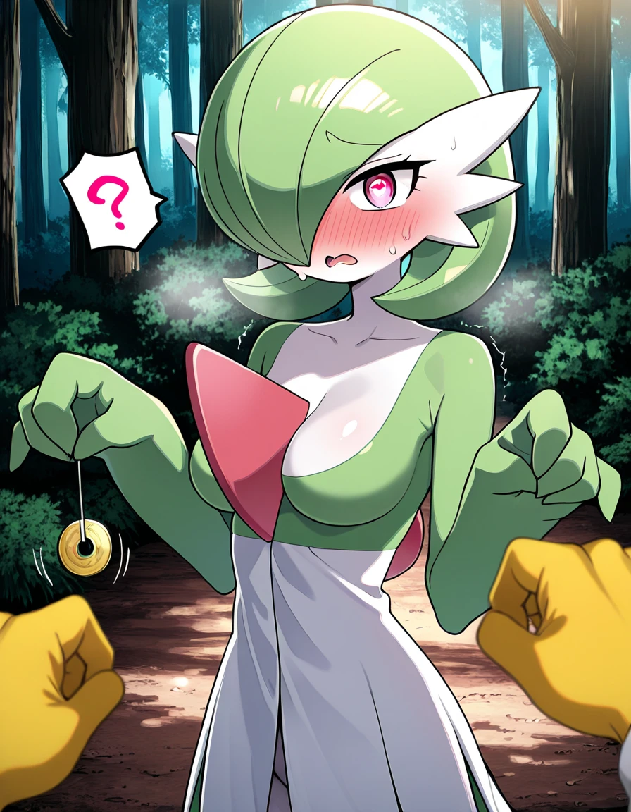 GardevoirXL, gardevoir (Pokemon), pokemon, Monster girl quest, gardevoir, anthro, white skin, large breasts, thick thighs, wide hips, in grey sports  with boob window and sports shorts with over the knee boots,  mature smile, smug, (half open eyes), blush, 1boy, 1girl, larger female, large female, front view, (pov), forest background, (()), (), female sitting on boy, ((breasts wrapped around ,)) (((((  cleavage))))), , retracted , , pinning down boy, looking at eachother, looking at boy, scared boy, fearful boy, (squeezing  in cleavage), (large breasts), (((health bar))), masterpiece, score_above:9, pokemon masters ex, game style, ((())), ((breasts placed on )), ((((((female laying flat on own chest)))))), (((((( between cleavage)))))), ((((((arms crossed in front of own chest))))))