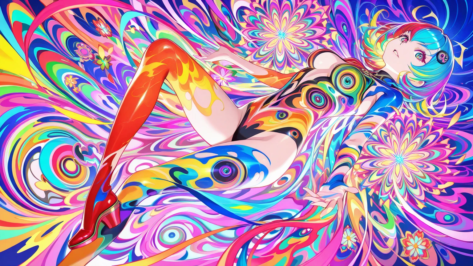 A vibrant, abstract ink splatter painting of a dancer in mid-air, surrounded by a swirl of musical notes. 8K, hyper detailed. graffiti art, splash art, street art, spray paint, oil gouache melting, acrylic, high contrast, colorful polychromatic, ultra detailed, ultra quality, CGSociety