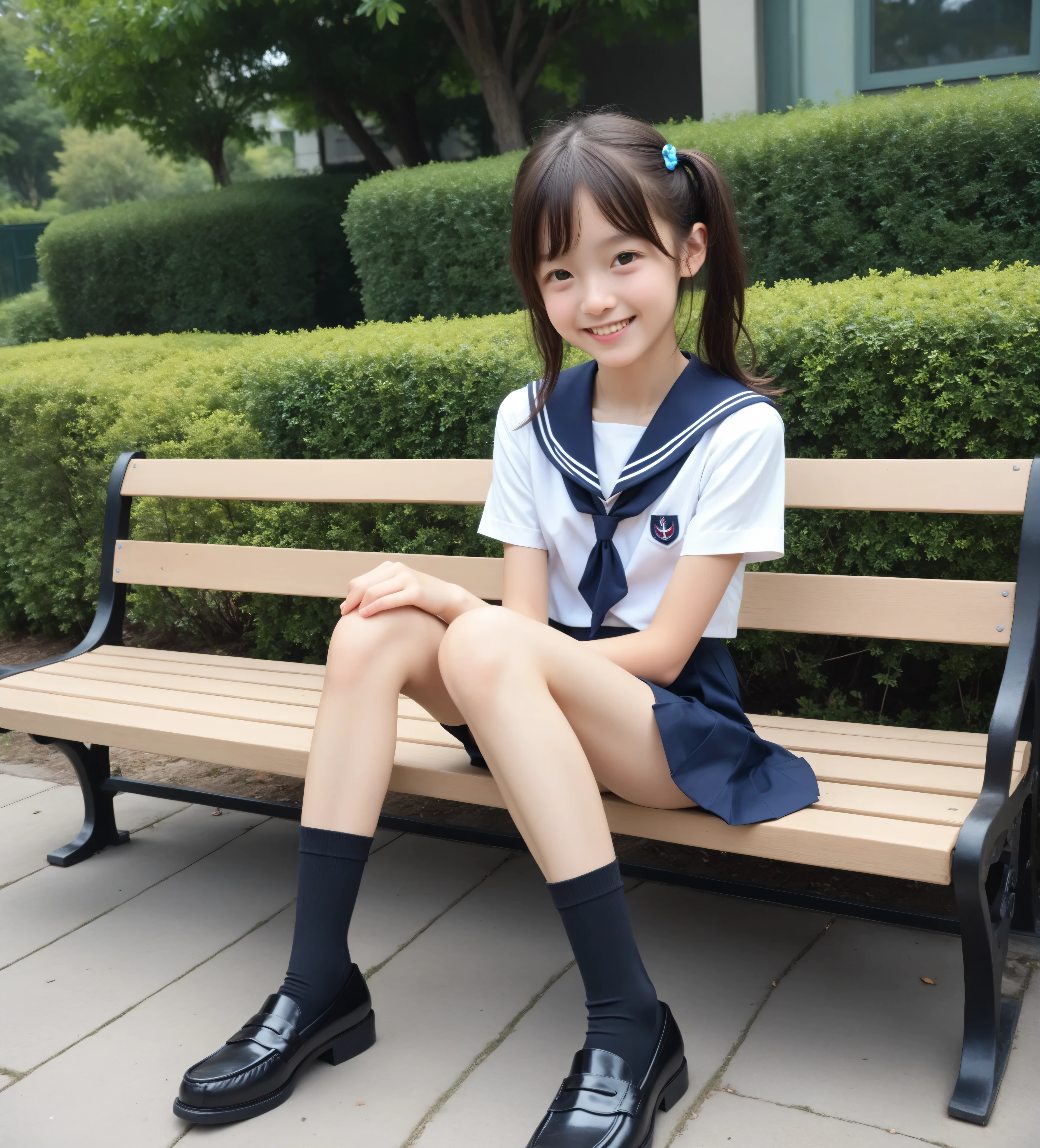 score_9, score_8_up , score_7_up , realistic, Picture, detailed face and eyes, detailed skin,cute girl, sailor suit cosplay , navy knee-length skirt visible when closed,20 years old,cute girl,masterpiece,4K,8k,16 kg,(:1.5),Hair tie, and have clean arms and well-groomed fingers that can be seen from the front , very skinny ,(slender:1.5),(skinny:1.3),(:1.2),(younger:1.5), Small buttocks, thin, thin body,black socks, Black Loafers,You can see , small breasts naked,skinny,slender,short,slender body,younger,かわいいyounger女の子,Narrow Shoulder, realistic , japanese