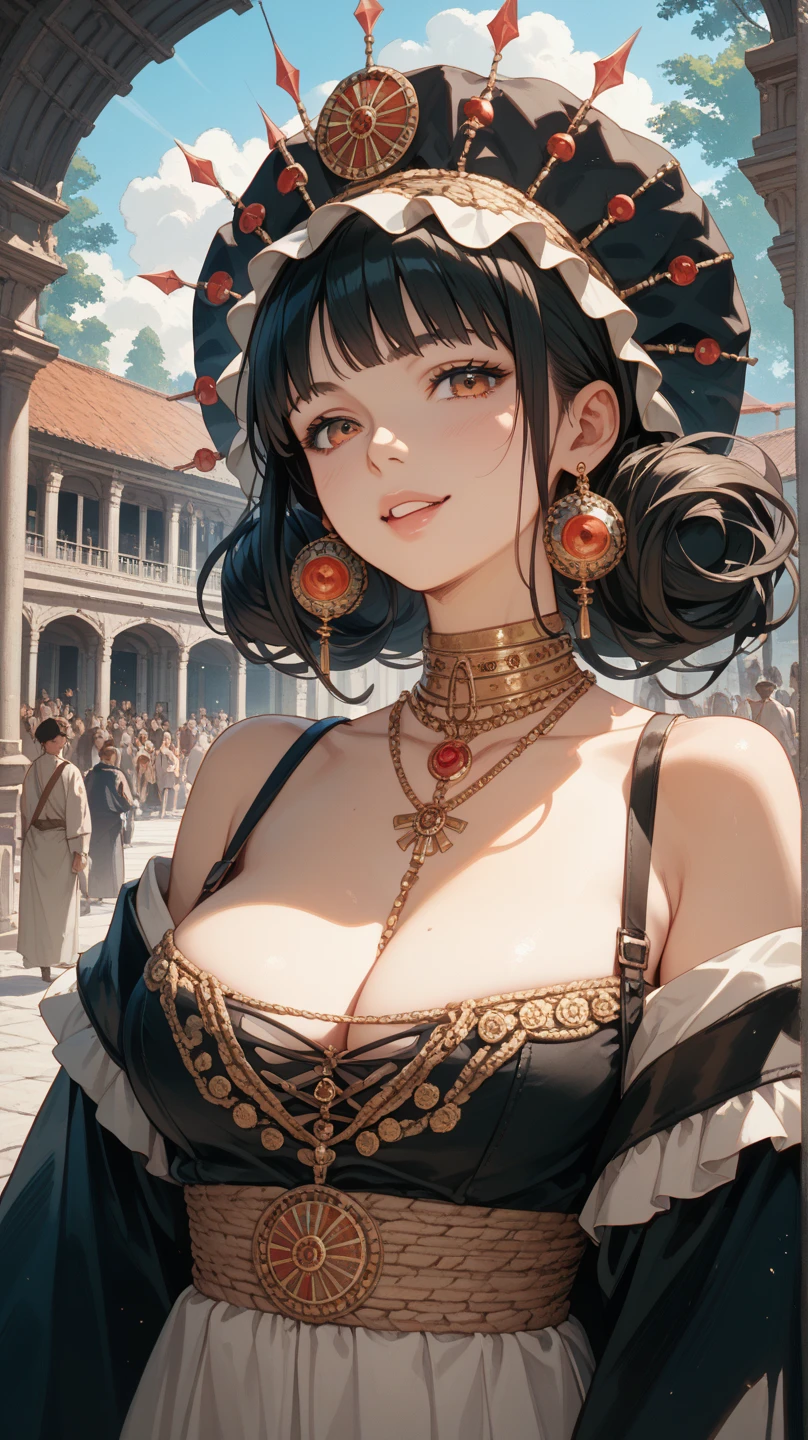 1girl,solo,cute,big breast,cleavage,native dress,dress,gorgeous,in bazzar,shopping