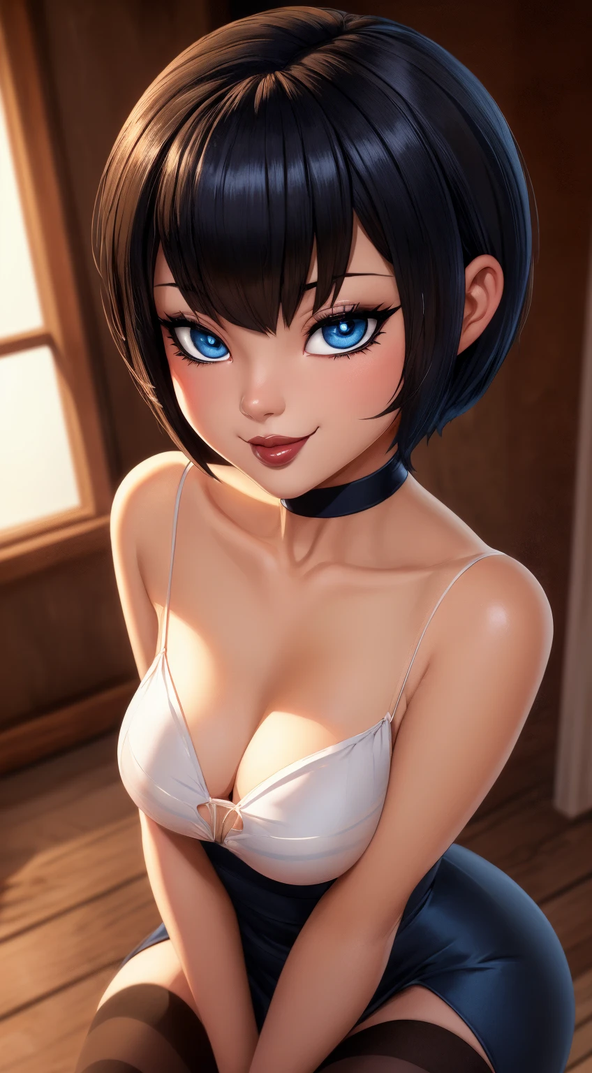 Solo face beautiful blue eyes short hair and stunning babe  