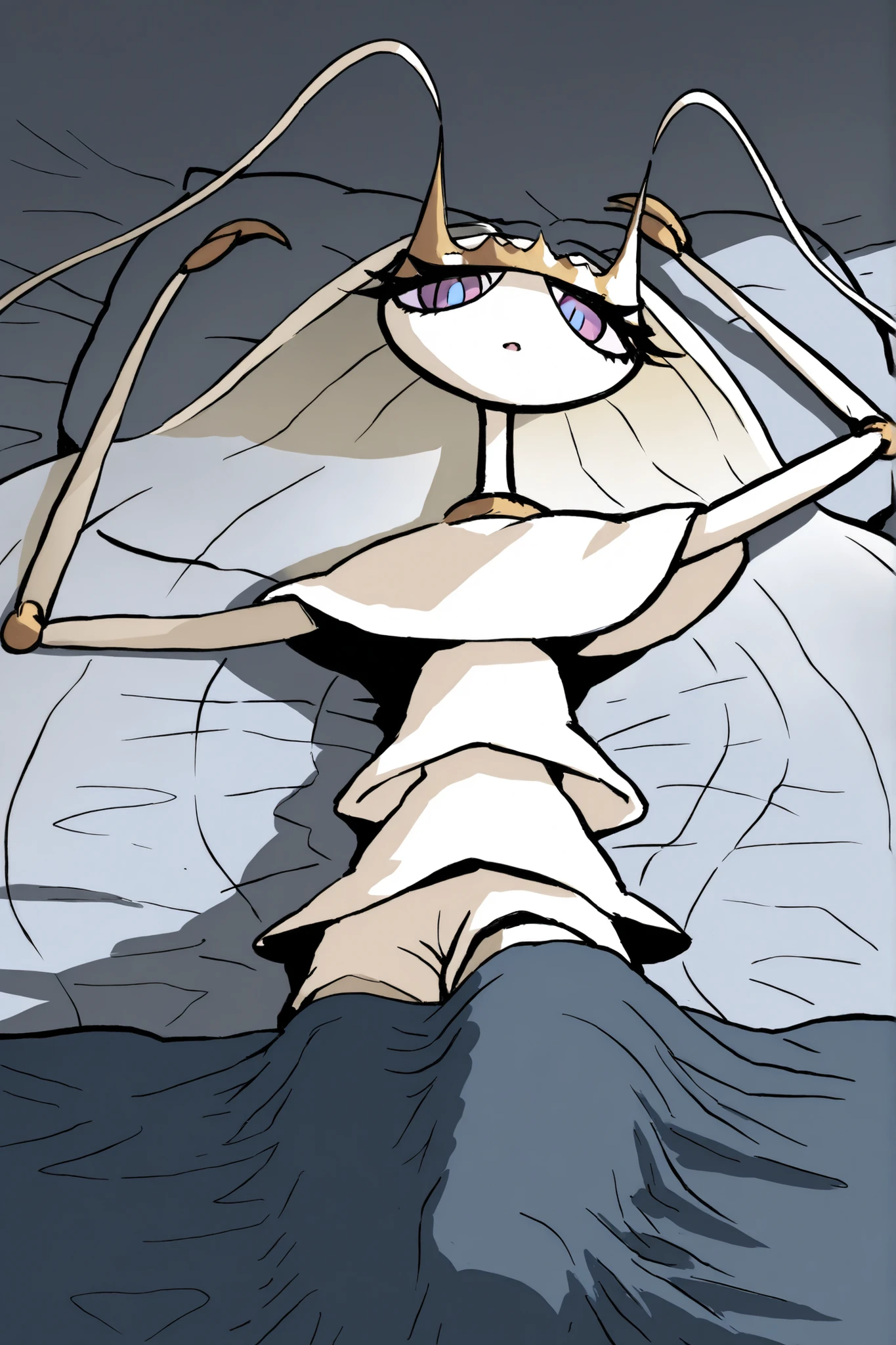 pheromosa,best quality,beautiful,pokemon,{Look at viewers},(Clear eyes), pose invited、((Lying in bed)) ,
