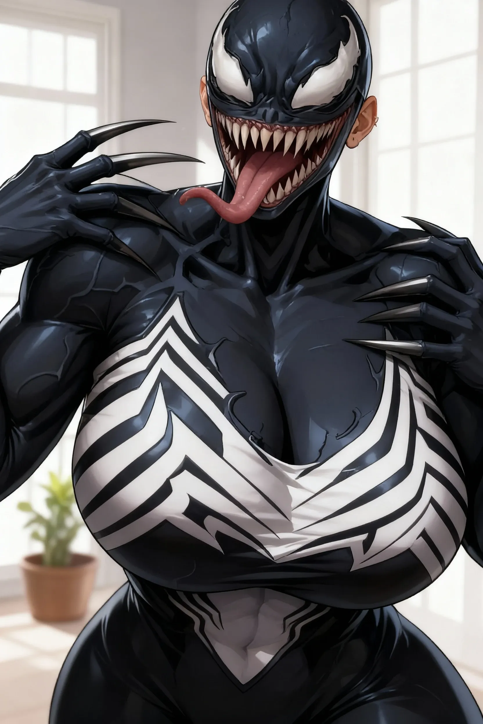 score_9,score_8_up,score_7_up,score_6_up,large tongue, 1girl, solo, long tongue,looking at viewer, venom \(marvel\), genderswap \(mtf\), she-venom, large breasts,bodysuit <lora:large_tongue_xl_goofy:1>