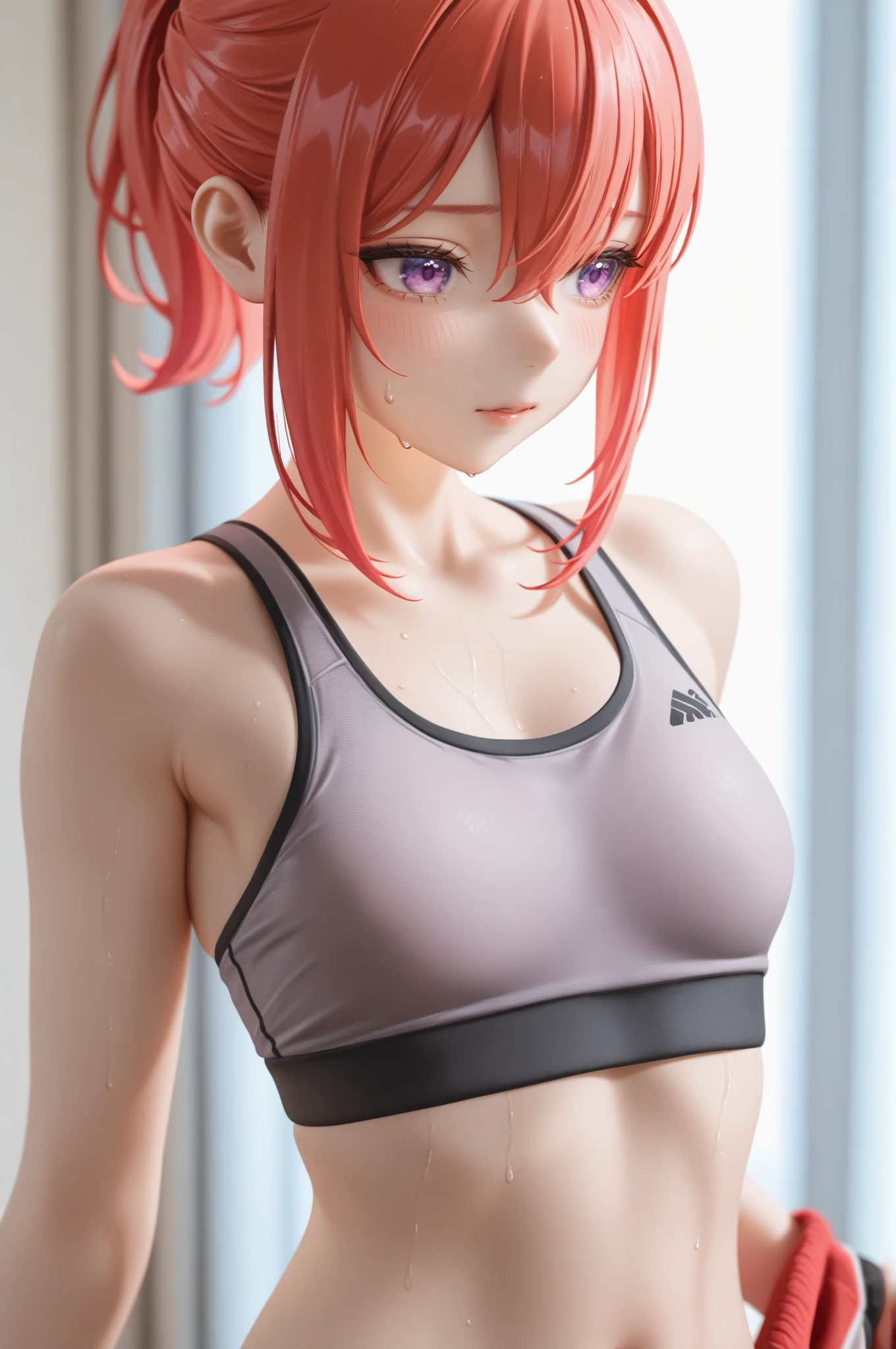 girl in sport leggings lie close to the body and hot top with small breats