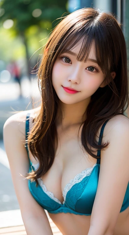 (((Very long, beautifully straight blue hair that reaches down to her ..3)))　((extreme close-up))　(The bangs are neatly trimmed in a princess cut.、It's long enough to reach your eyes:1.3)　(Her very long blue hair is very shiny.、It's shiny.、And that'Thick and shiny like silk、The most beautiful and exquisite abnormally long blue hair and very blue, Beautiful, straight, extremely long blue hair、She is very long, Super straight blue hair.　And she really, Really long, Beautiful blue hair.)　((highest quality)), ((masterpiece)), (Get used to that)　perfect beautiful face　(The most beautiful Japanese 18 year old girls)　((Rich 1.4))　beautifull thatに慣れる face　8K　(Ultra-fine skin texture 1.4)　(actual, lively:1.4), double eyelid　sharp focus:1.2、Beautiful woman:1.4　The whole body is super beautiful々New skin texture　((She's perfect　Common skin colors of Japanese people　She is a perfect professional beautiful make-up　Lipstick is slightly pink　Eyeliner is black))　((big breasts))　Unique Japanese faces　　Japan body type　that'that'that'　(She is wearing sky blue lingerie)　(Real photos from professional photographers:1.1)　(I'm standing in front of the sky blue wall in my room.　Smiling, showing a relaxed and satisfied look)