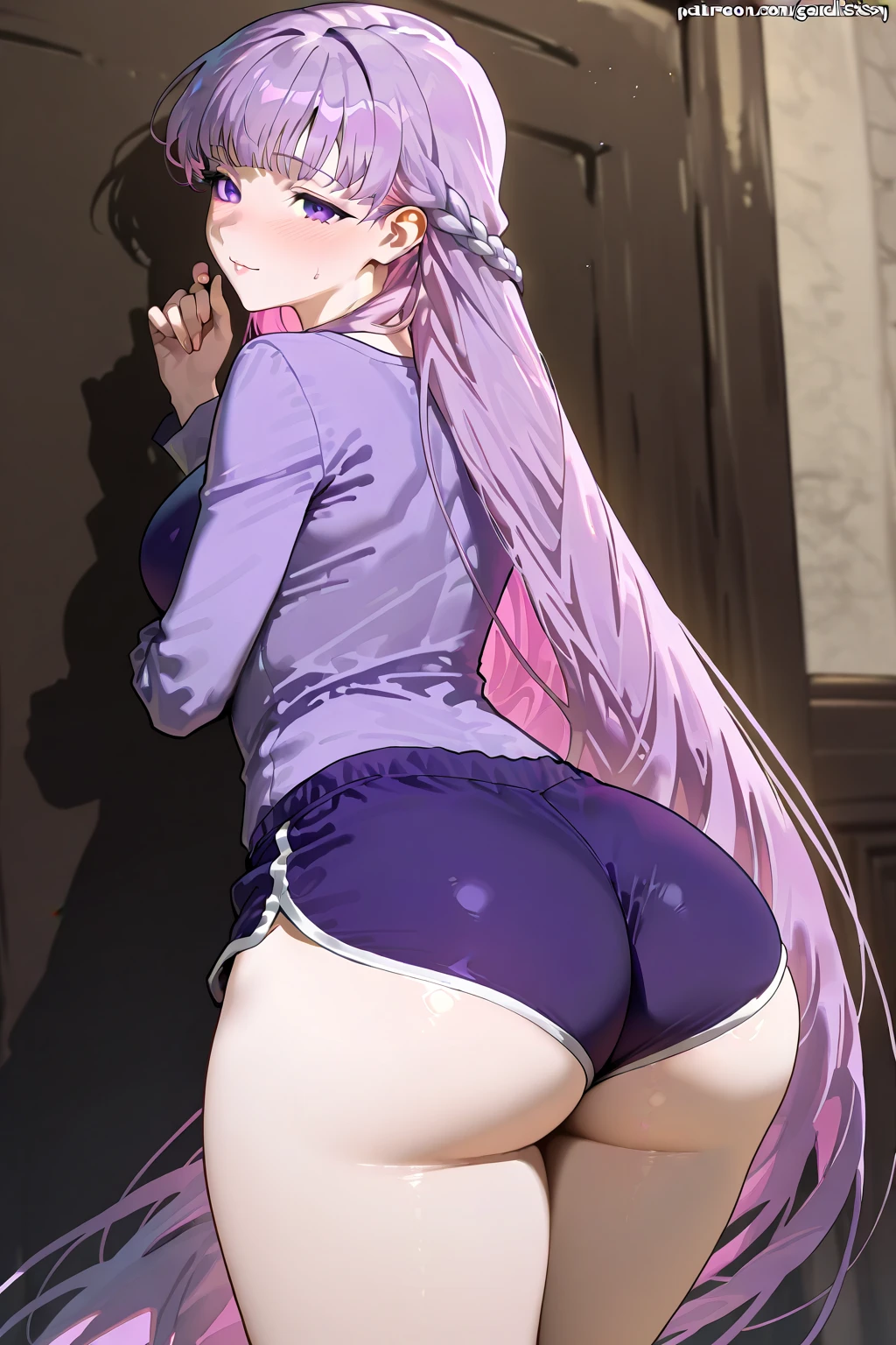 One girl,  High resolution, masterpiece, Use of bright colors、 Ana , Seraphim, (Pink Hair:0.6), (Purple Hair:0.7), Braided Ponytail, Small breasts,、(classroom),blush、 (child), (Long sleeve,I wear clothes、、Silhouette:1.5),(Low-rise  panties,  striped pattern panties,upper buttocks),(skirt lift),(kneeling on desk),(fear:1.3),Ecstasy,pussy juice,From below,From below