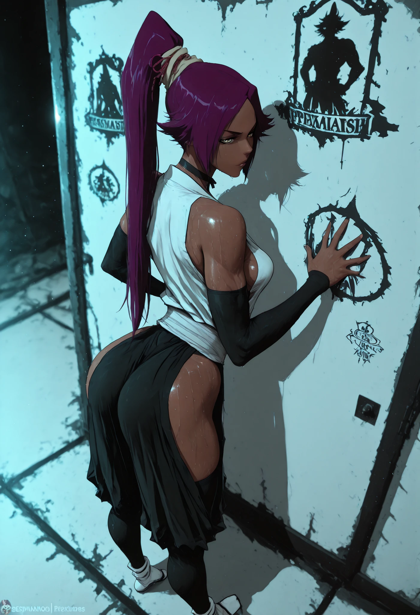 an elf wizard,ombro no, violet eyes, low-cut dress, Collect, Shocks, , Looking back in a very short dress., big ass, see the ass through a sexy dress