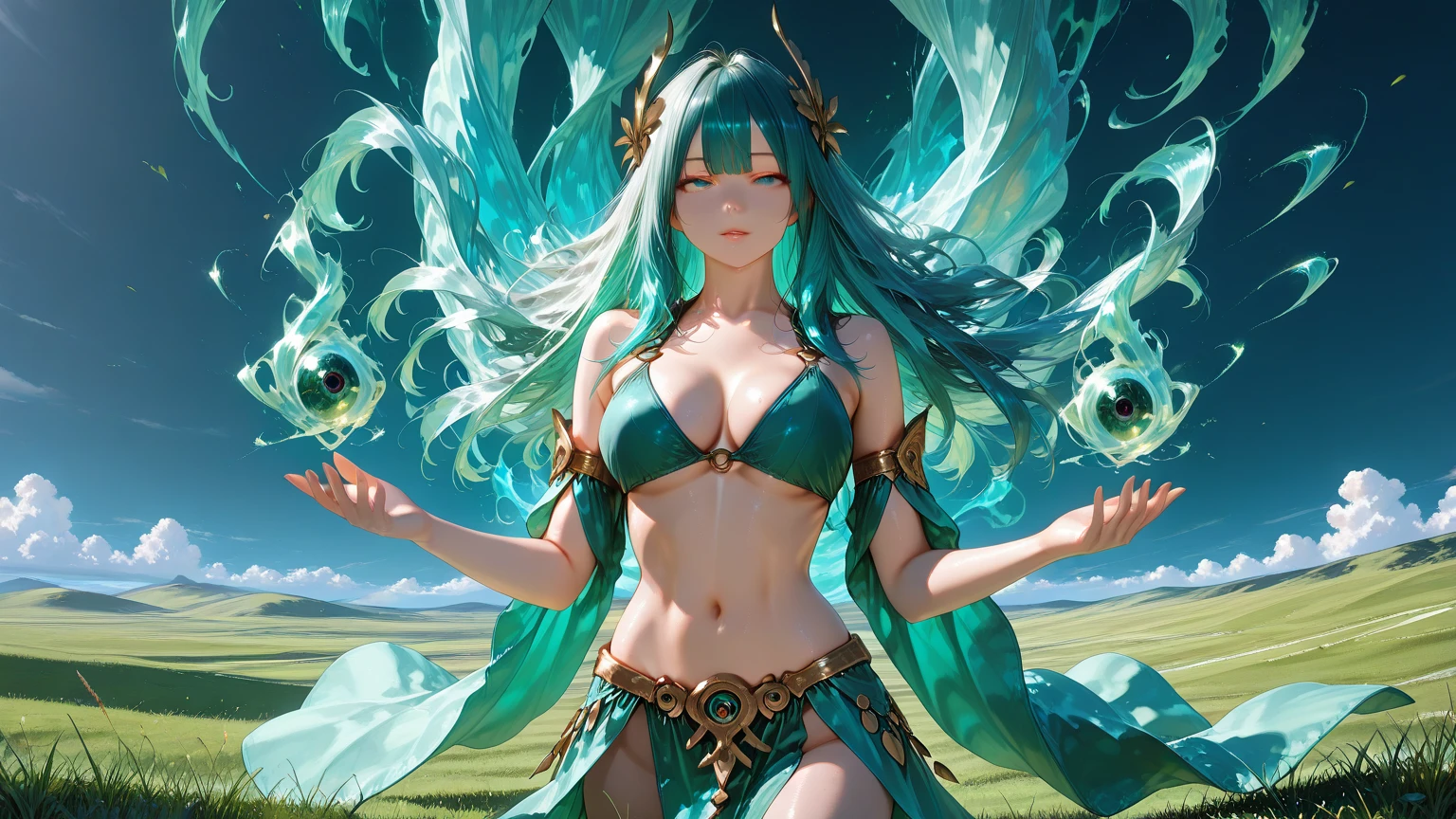 Group of 5 princesses,(6 young women,many young women), (in the bedroom), Various hair styles, harem,(shiny armor, Beautiful crowns and jewelry,Patterned crystal jewelry), at night, detailed face, big breasts, long skirt, mule, Sleeveless , Show your armpits, at night, starry at night,white hair,green hair,ผมpink่,gray hair,purple hair,,(((large :1.4,pink,The  are clearly visible......))), Highest quality、Highest picture quality、Masterpiece,Umbilical drive,dance,dance