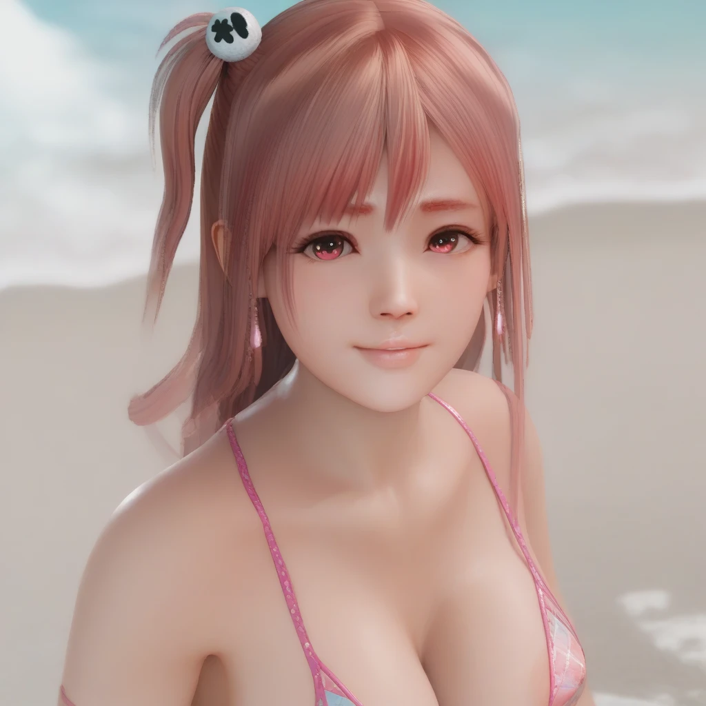 (masterpiece), (best quality), (high resolution), (beautiful eyes和脸), (Perfect female image), Realist, Radiant skin, Extremely detailed eyes and face, (High Detail Skin:1.2), (beautiful eyes:1.2), SFW, (巨大的Cleavage:1 4, ), 
1 busty girl,  eternal,, ((blush)), 他们Smile着, shut your mouth, Open your lips, Looking at the audience, honoka，Loose hair, Low-cut，Deep V big ， ，Slim figure，Japanese Beauty, This is a perfect face, cosmetic, Perfect eyes, masterpiece, Open your lips, blush, Radiant skin, Drunken face, Smile,  Sticking out her tongue, , Cleavage很诱人，Wearing very little，Japanese Beauty，Pink Hair，，，Cleavage，Low-cut，necklace，earrings， Flowers，，swimsuit，Thin waist，Exposure