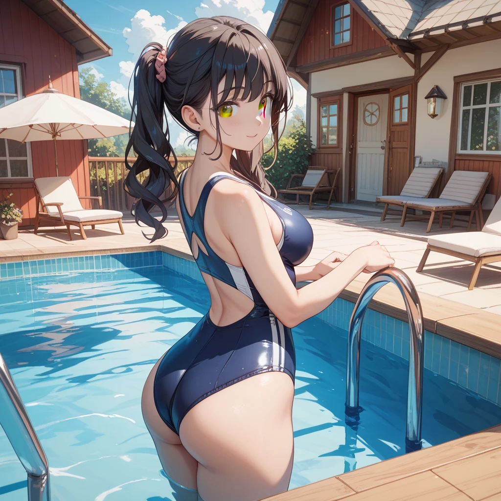 pieces fly、masterpiece、highest quality、Super detailed、High resolution、High resolution、8K portrait、Unity 8k壁紙のHigh resolutionCG、unity 8k wallpaper、cute type little:1.5、:1.5、Highly detailed CG unity 8k wallpaper、realistic、real person、cute type little、 portrait photography、shiny skin、High resolution、(16 years old:1.2)、(1 girl)、beautiful clear eyes、very detailed explanation、delicate face、nice lips、slender body、Same with  thin waist、thin legs、(school poolside:1.6)、1 girl, cute type, perfect face, seriously, (blush:1.5),Same with big breasts,(((school swimwear:1.2))), ((( big :1.3))), Detailed description vagina,Show  hole、distress,  blush:1.5, think back:1.5, (open :1.6),((retrospective perspective:1.5))