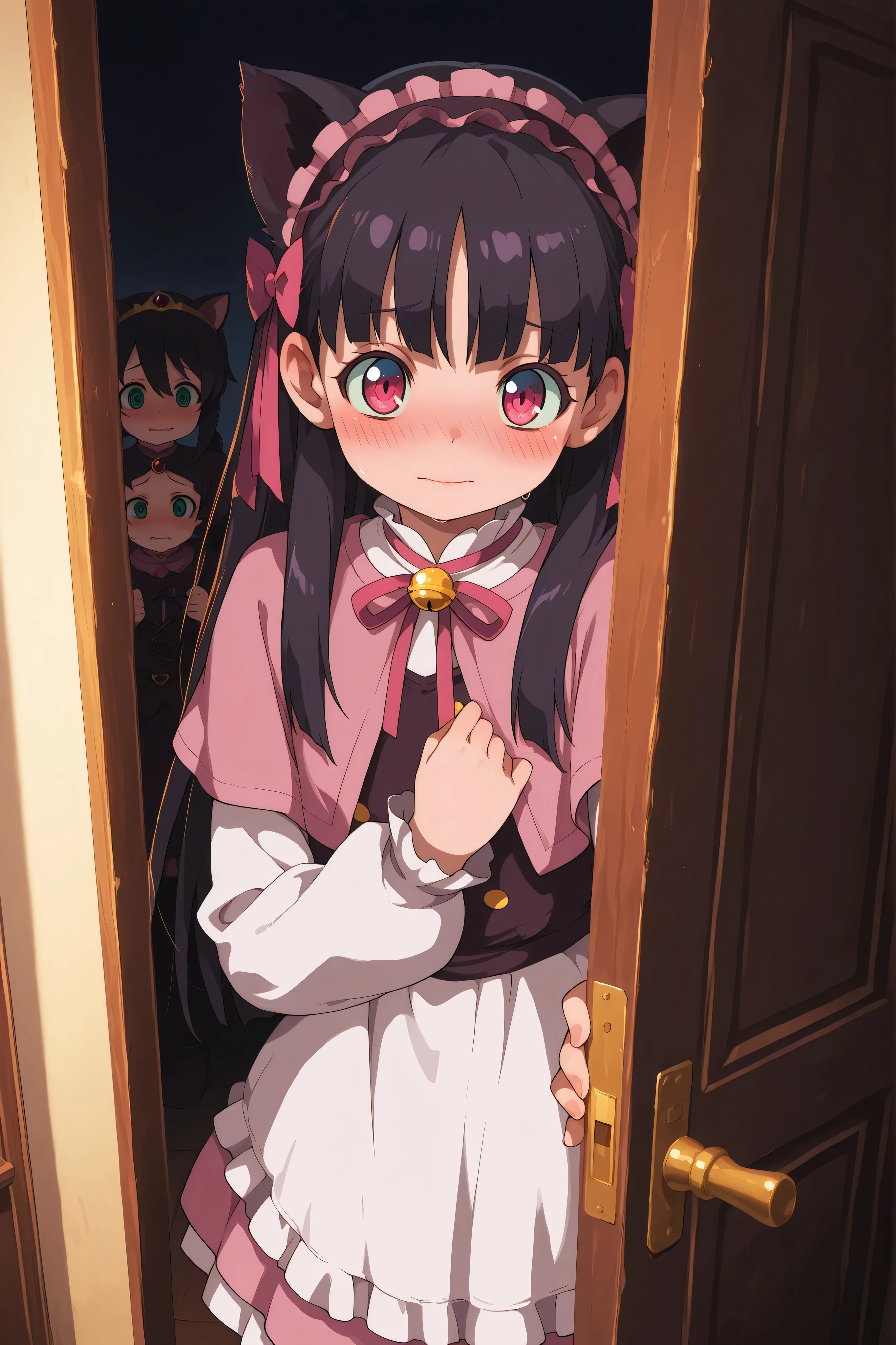 , pov doorway ,linda chica de anime con oreja y cat glue detras de la puerta mirando timidametne
belleza,anime girl,cat ear,cat glue,shy,hidden behind the door,look shyly at,fantasy scene,4k,ultra detailed,detail painting,studio lighting,realistic representation,high quality painting,pastel color palette,warm lighting effects,magical atmosphere,Anime Style, random dark hair color, random eye color