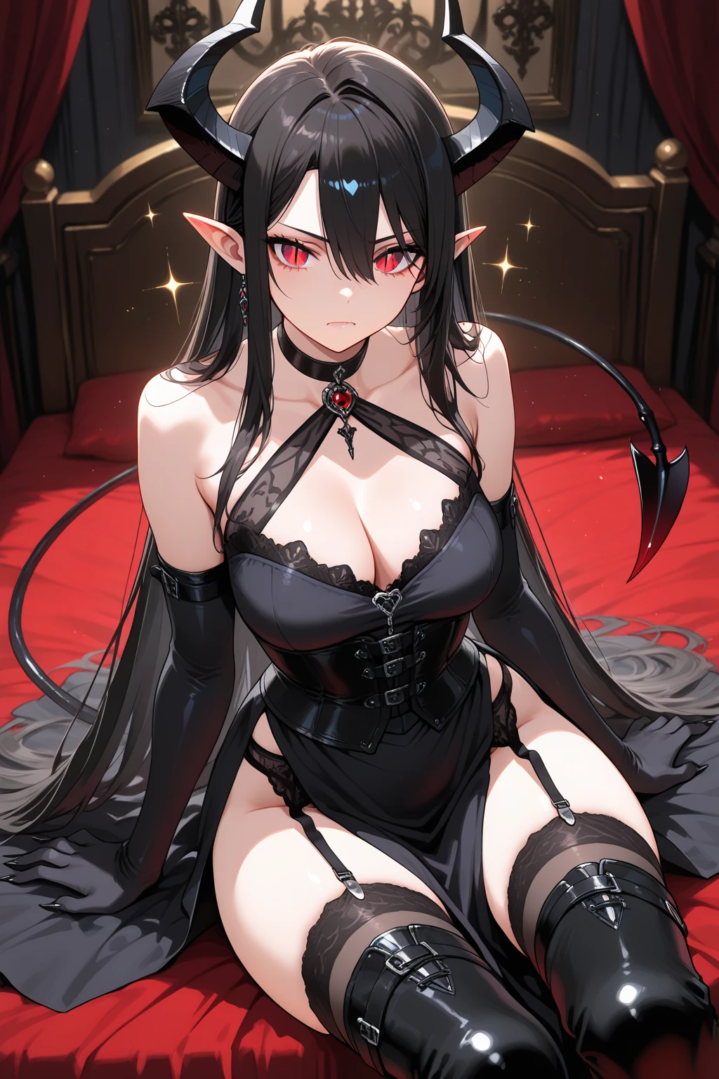 Very long hair,lingerie,Black sclera,look at viewr,seducting smile,shinny skin,a matural female,Seios Enormes,Steamed body,red-lips,Akame,Ahegao,large full breasts,SFW，succubus
