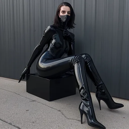 Mujer en traje de látex realista