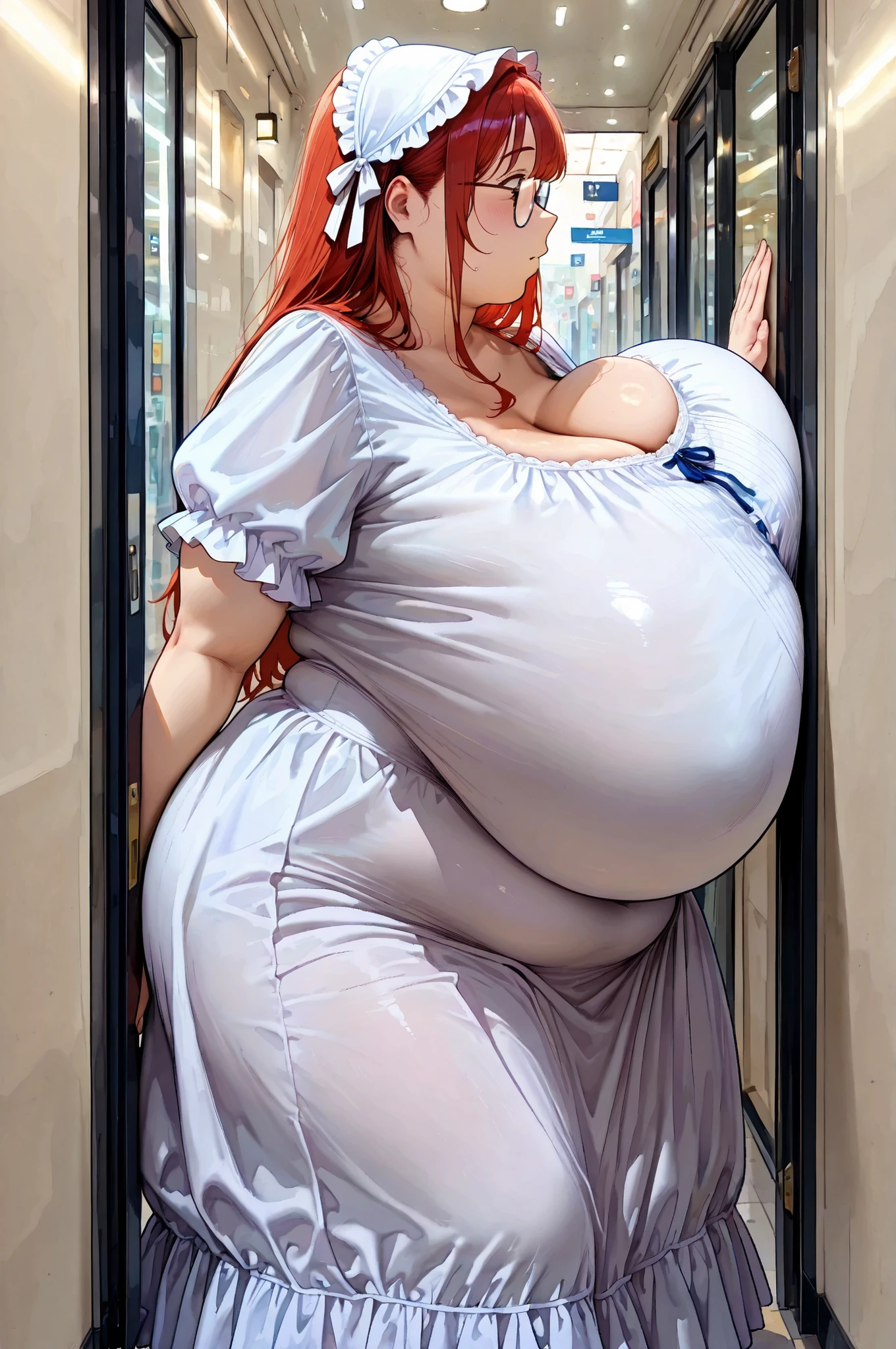 1girl, fat neck, double chin, (wearing lolita dress), (subtle covered nipples:1.2), (stuck in doorway, breast press against wall, standing) (detail face), (embarassed emotions:1.2), (inside a secluded mall:1.2) (macromastia:1.3) 1girl, solo, ,1 girl, large square glasses, (), (chubby girl), light beams), extreme details , volumetric lighting, high definition, realistic anime , (extremely detailed face:1.1), fantasy illustration, ()
) Best Quality, High resolution, 1girl in,) () Details breasts, Detail pose Detail Face, detail clothes fit, 1girl in, (gigantic heavy saggy breasts) (chubby girl, gigantic breasts), ()(gigantic covered breasts), (), (), , () , perfect lighting, cinematic composition, highly detailed, photorealistic, 8k, best quality , hyperrealisim) defined curves, skin texture, (from the side:1.2), (profile shot) (low sitting breasts:1.2) (long breasts:1.2), ,