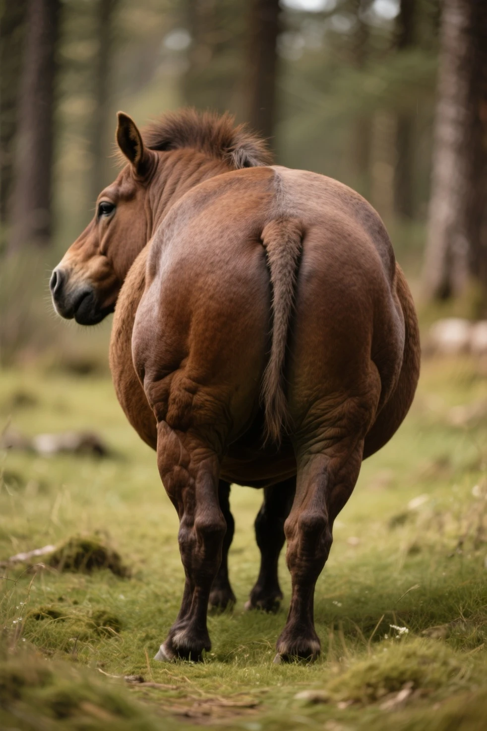 a  pregnant woman with a huge belly with a horse on the side
