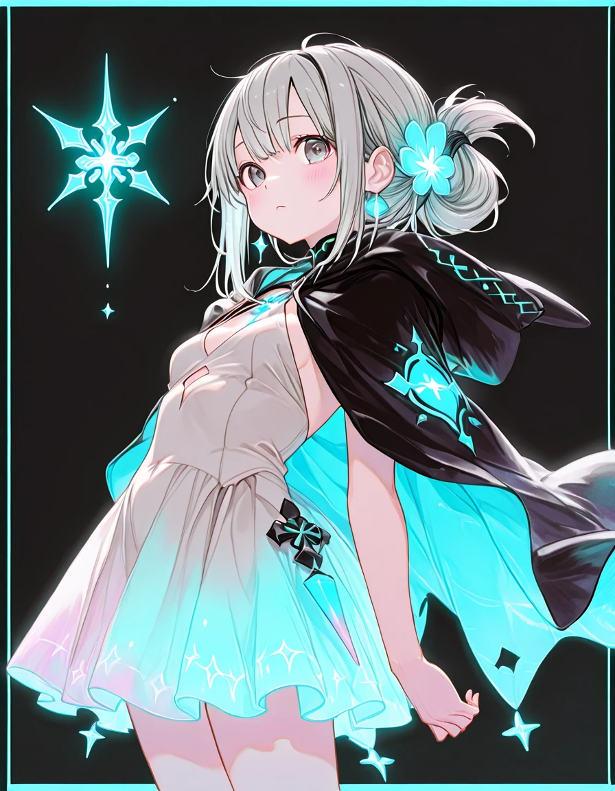 <lora:testbluerushia:1>,  bluerushia, green hair, double bun, short hair, blue bow, hair ornament, 
full body,