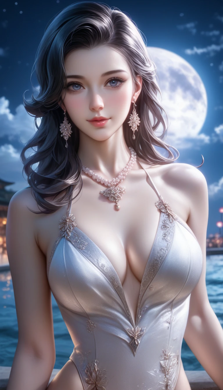 （（best qualtiy））， （（tmasterpiece）） themoon， god of moon， goddes， florals，nakeness，1girll，huge tit，Breast patches