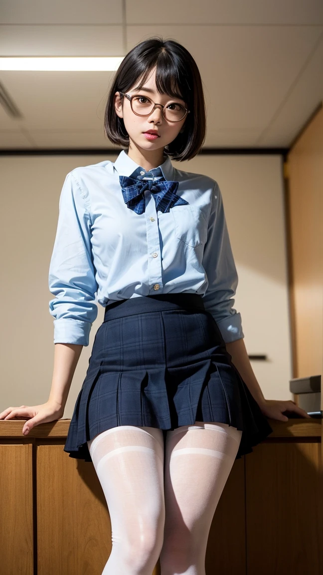 10 years old　Japanese　black hair　美young girl　young girl　skinny　Dairy-free　flat chest　short hair　sunburn　two tone　total darkness　　Japanese junior high school uniforms　Collared shirt　Red tie ribbon　blazer　　beige　Blue checked pleated skirt mini　white sanitary shorts　No muscle　loafers　Black High Socks　fine　healthy　simple　Kuikomi Junior High School classroom　I can see my 　open your legs
全身　　open your  your knees　show 　show crotch　open the thighs