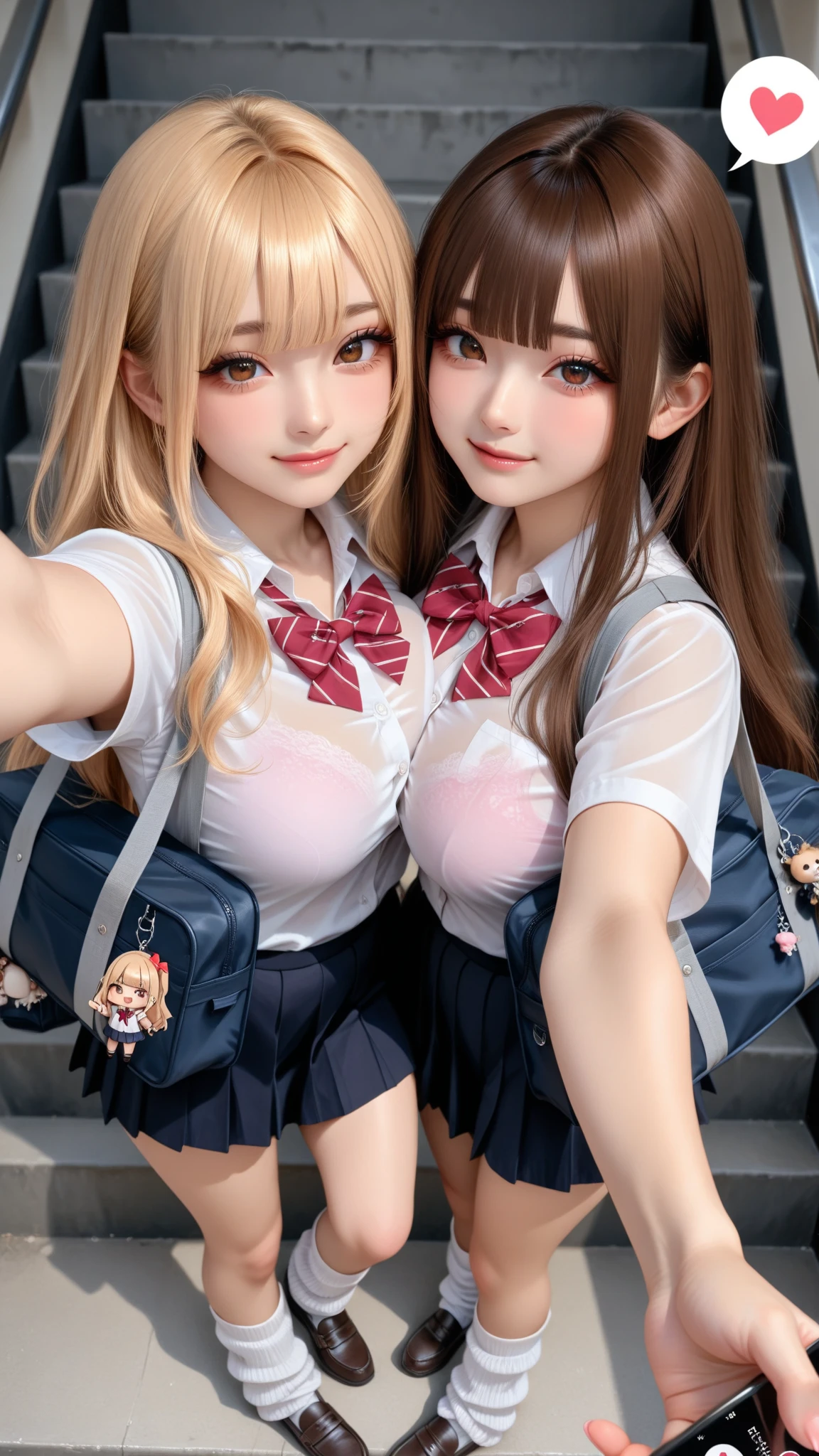 Highest quality，masterpiece，Ultra-high resolution, Very detailed, 8K，a 17 years old beautiful Japanese woman:1.5, Blonde gal、　Small face, Breast Augmentation Surgery、　(Detailed schoolgirl uniform and skirt、　On the subway on the way home from school)、　Tall and very big ass、　Side angle