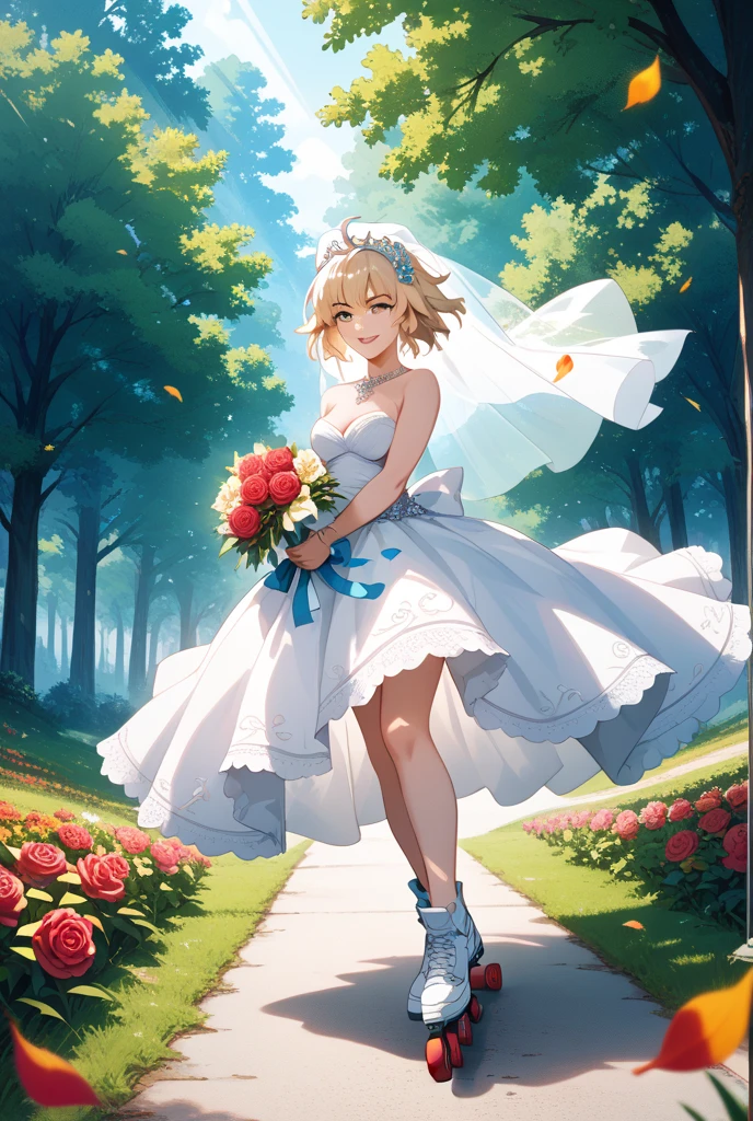 anime girl in a blue dress with flowers and a bouquet,  in dress, cute anime waifu in a nice dress, guweiz on pixiv artstation, high detailed official artwork, a maid in a magical forest, official artwork, guweiz on artstation pixiv, splash art anime , official art, anime moe artstyle