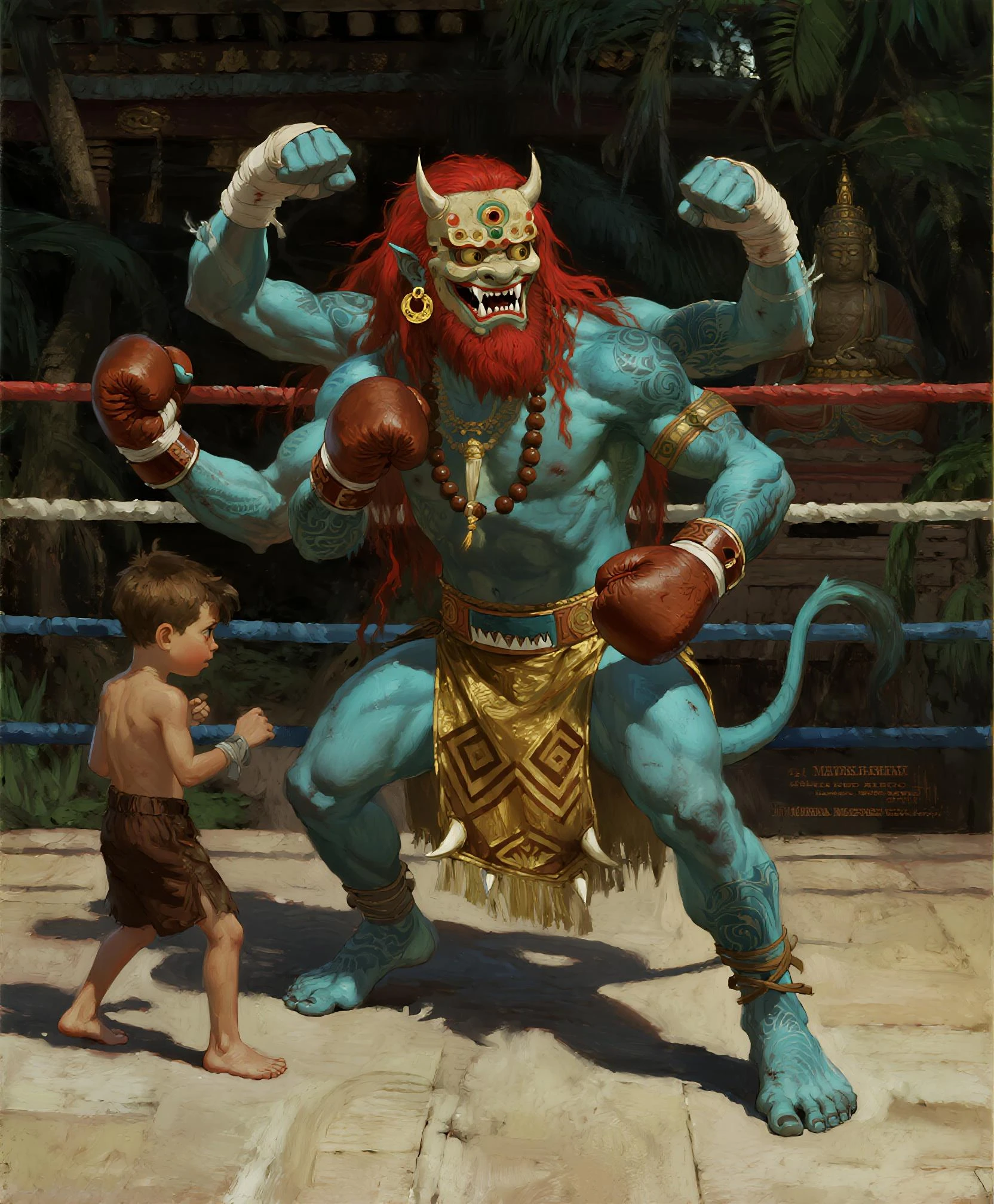 Muscular gladiators wore steel helmets in the shape of a fish's head and duels in the arena