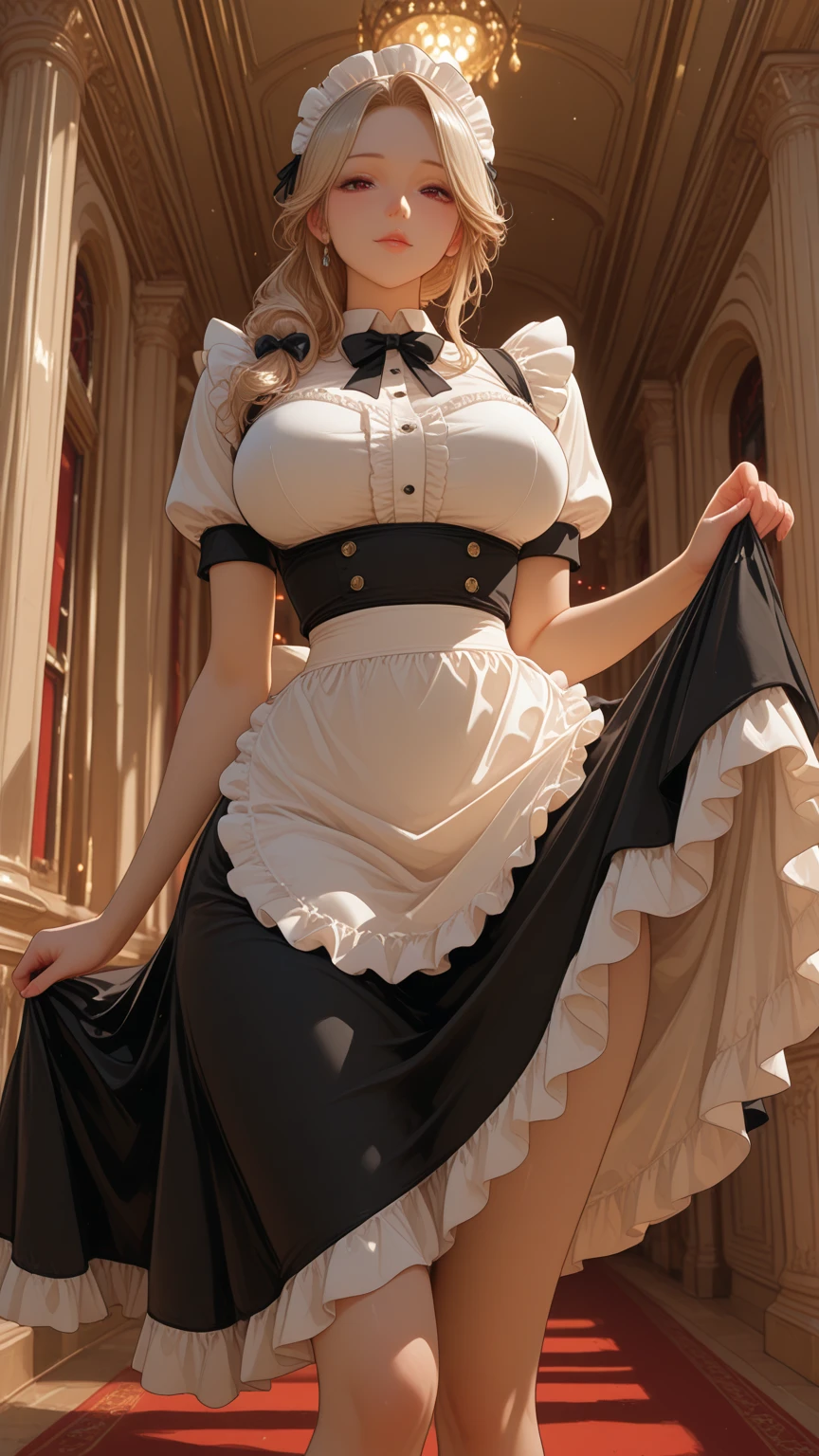 Best quality, masterpiece, ultra high res, raw photo, beautiful and aesthetic,deep shadow, dark theme,(ultra detailed:1.3),
1girl, standing pose, Headdress, (beautiful face, detailed eye:1.2), embarrassed, (busty ???????, ????????????????:1.1), drill hair, long hair, blonde hair, gradient hair, yellow eyes, solo, big hair, blue hair, divine goddess, looking at viewer, indoors, royal palace, medieval bedroom, astraea, full body, lullaby ?????????? shoulder dress, frills