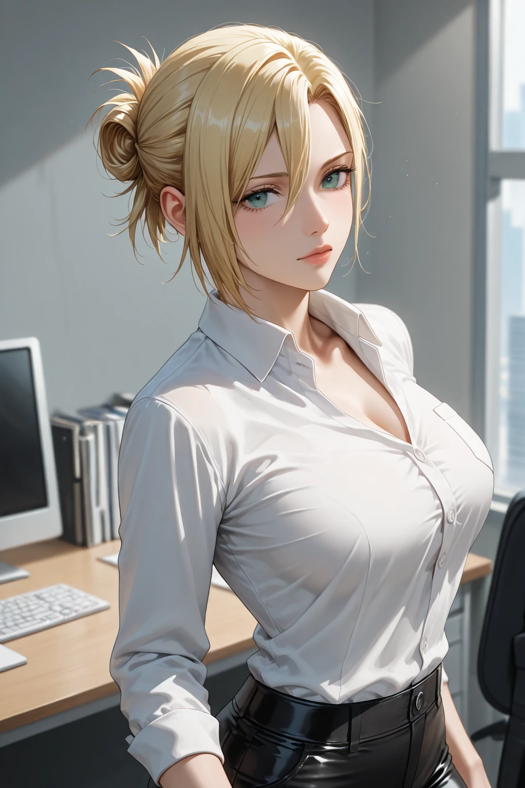 1 Female,High definition,high resolution,Ultra-realistic,8K, blonde,European,sexy,Upper body close-up,Photographed from the front,Dynamic Angles,private teacher,Y-shirt,A little sheer 