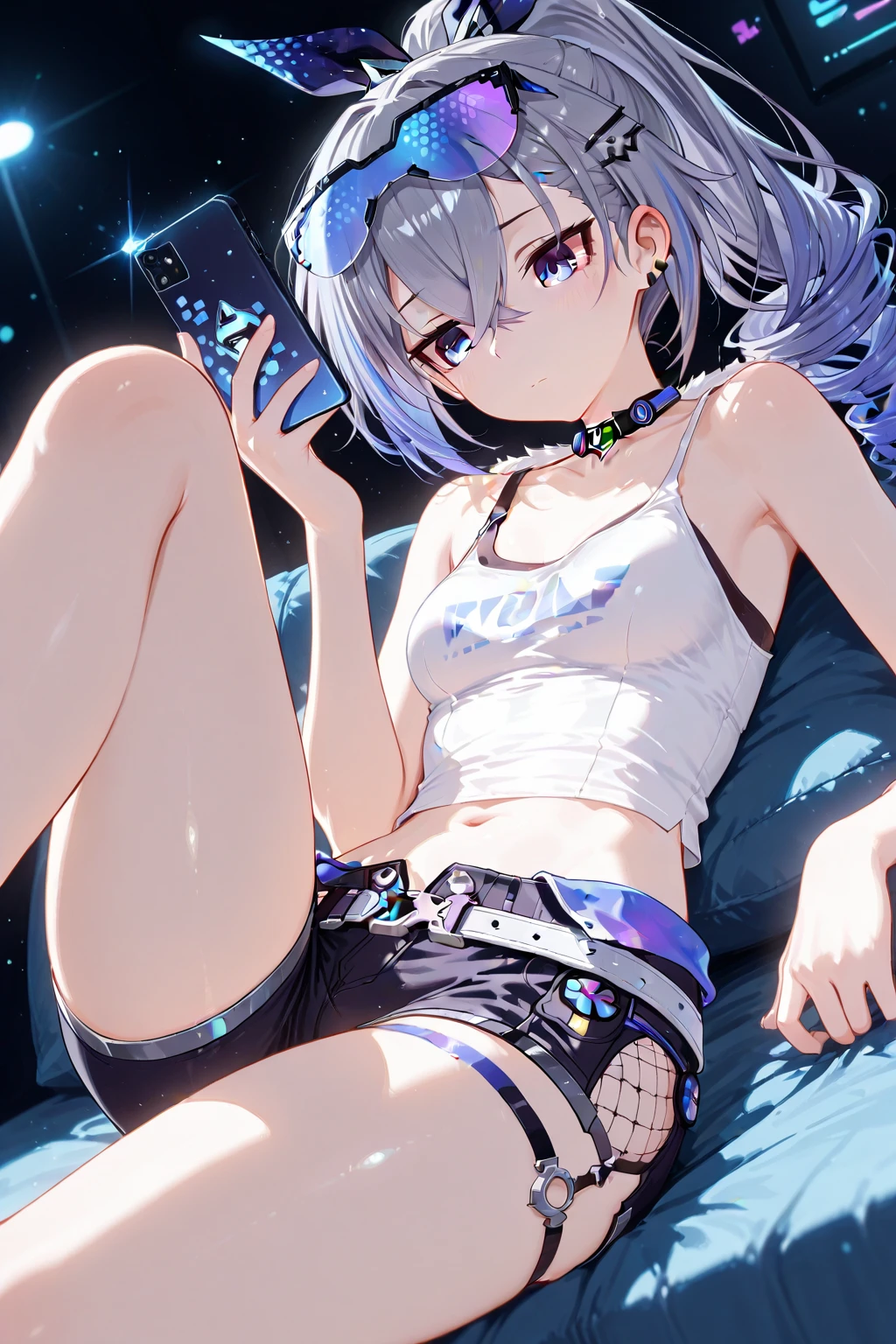 Anime shoujo cat ears gray hair  legs