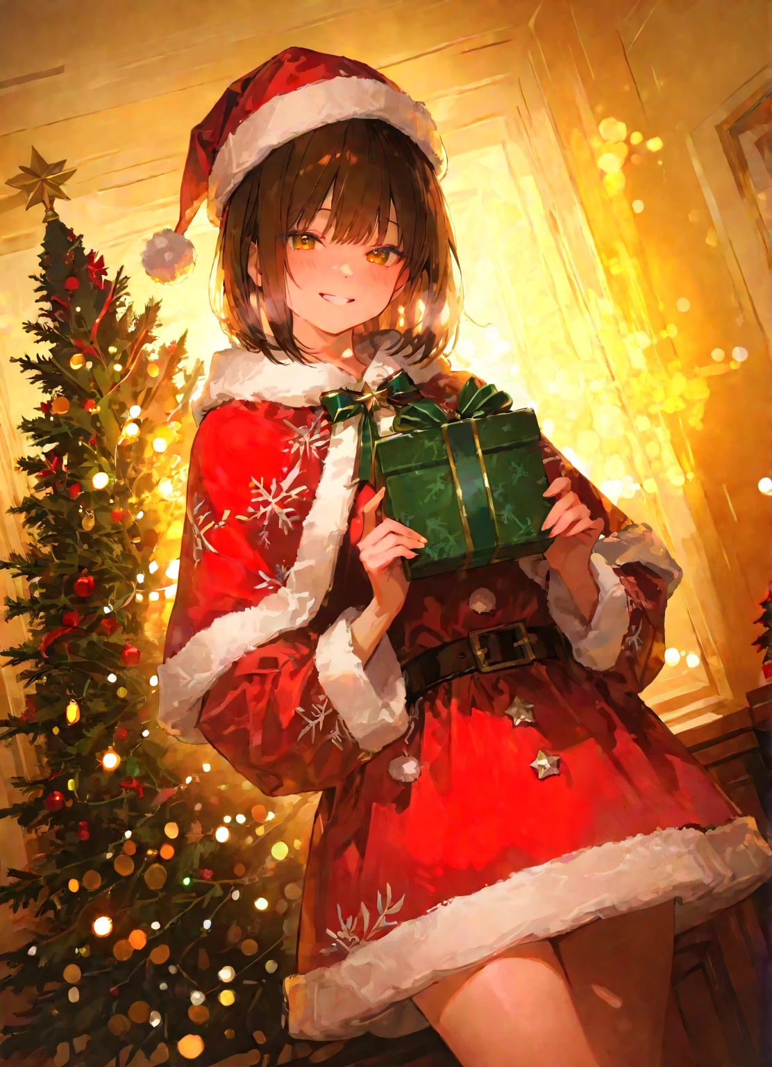 Masterpieces with up to 16K resolution:1.6), (Intricate details:1.4), (Very crazy details:1.4),(highest quality:1.3). | Realistic,gift,table,Decorations,wrapping ,ribbon,present,Holiday spirit,Vibrant colors,Warm lighting,Cozy atmosphere,toy,card,Joyful,celebration,Exquisite detail,An exciting surprise,光沢のあるDecorations,Sparkling,Beautifully packaged,Excited kids,Expectations,Fun moments,Great memories,Family Gatherings,Bright Face,abundance of present,High resolution,超High resolution,Studio Lighting,Ultra-fine painting,Sharp focus,Physically Based Rendering,Professional,Vibrant colors,Bokeh.