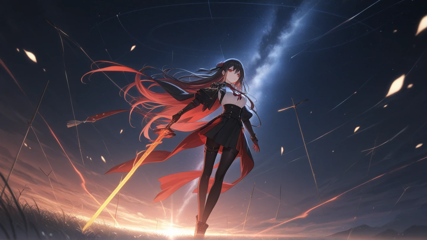 beautiful, masterpiece, Highest quality, Highly detailed face, Perfect lighting,One girl, alone, matoi ryuuko, Seraph of the Black, Black Skirt, Redhead, senketsu, Torn clothes, Underbust