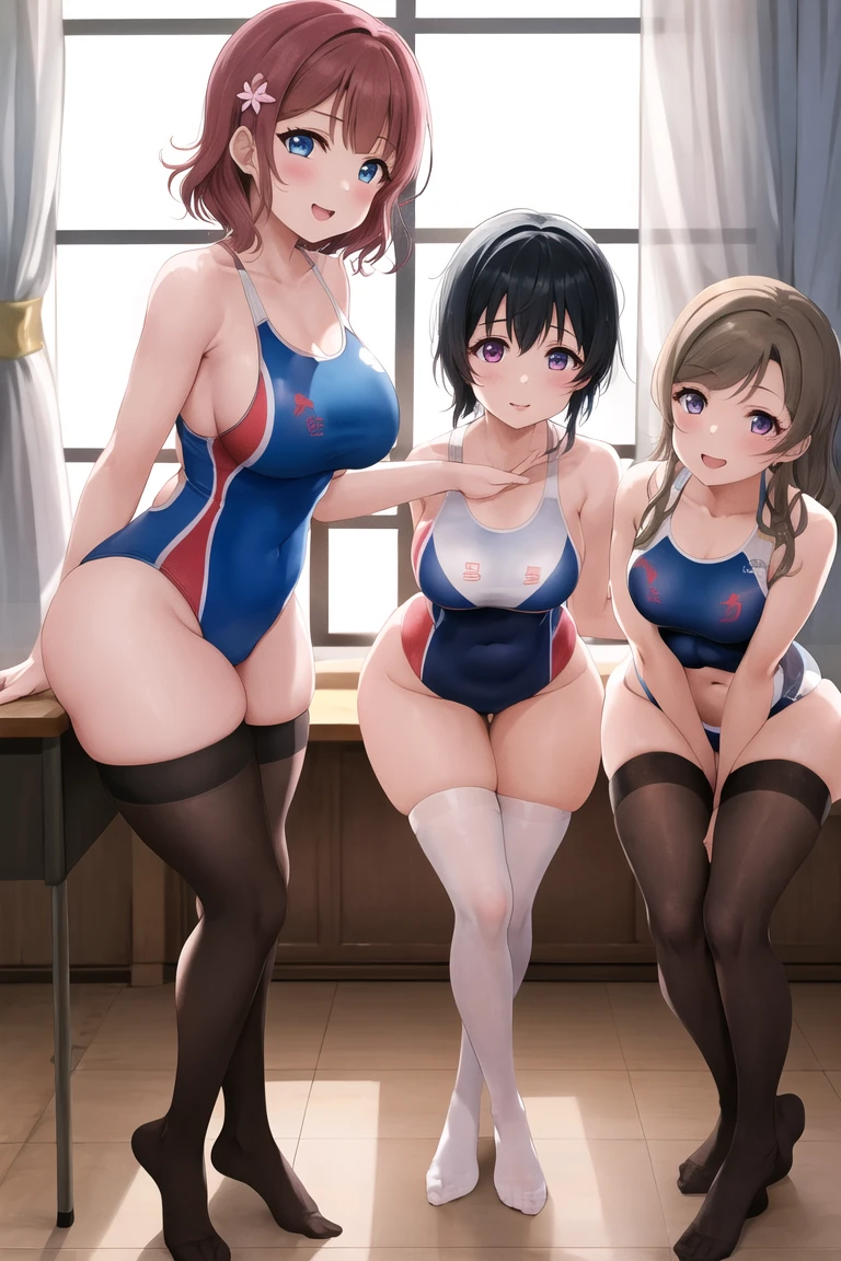 masterpiece, best quality, high definition images, atmospheric perspective, expressive eyes, perfect face, ultra detailed, solo, 1mature seductive woman in navy competition swimsuit, sticking ????, ??????????, ????????????, back view, alluring pose, brown semi short hair, ?????????????, calm smile, open mouth, sweaty, high legs, in study room,