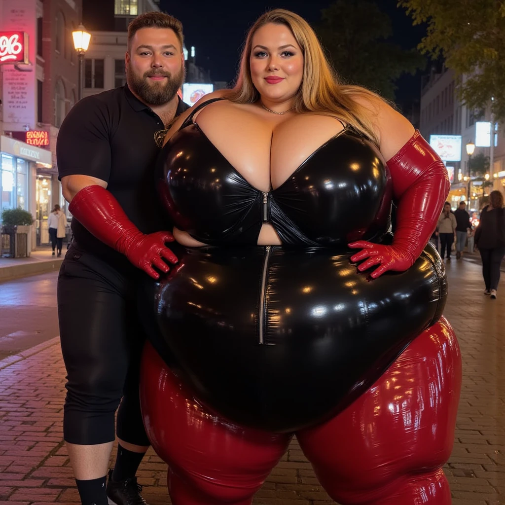 ((2heads)),1man,Ultraman、der riese、Height 50 meters、(big bulge:1.3),Realistic、realisitic、Cinematic lighting, Glossy suit、Ultraman's Bodysuit、Glossy silver and red suit、professional photograpy、Does not expose the skin, Argentinian Models, 、Ultraman、Tight thin cyber suit,whole body rubbery、fleshy body, wide torso、big butts、Big belly、thick thight、thick arms、Round face、Fat face、chubby cheeks、Sauce order、big eye、Short-haired  hair、Walking Pose、Standing facing the front、、Smile big、A smile、Background of buildings、Big city background、feminine face, no facial hair, thick lips,glossy lips,no body hair