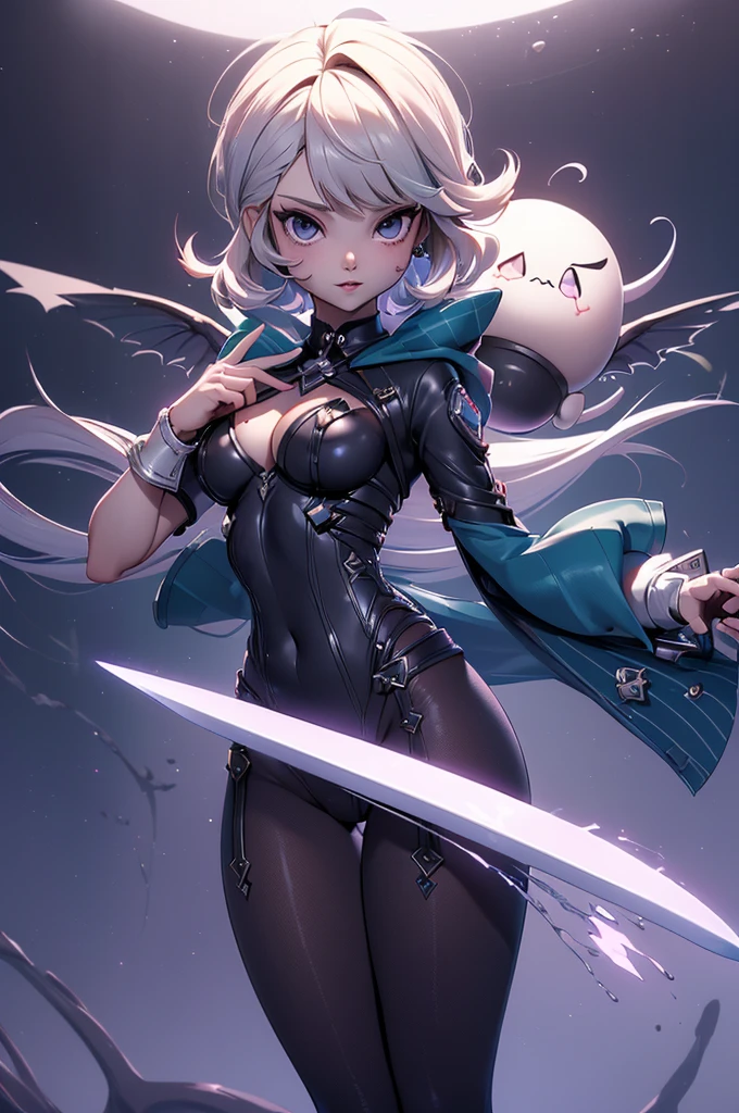 (Masterpiece:1.2), (The best quality:1.2), perfect lighting, Dark Magician Girl casting a spell, floating in the air, big tits, neckline, magic background.  hearts in the air, blue robe, big hat, From above, sparkles, Yugioh Card in the background. In heels and a bikini 