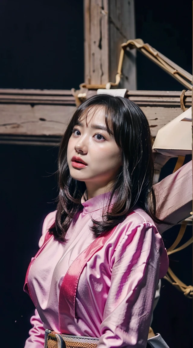 ((highest quality, 8K, Raw photo, masterpiece :1.3)), (realistic、Photoreal:1.37)、Super detailed、ultra high resolution, (professional lighting), alone, 1 female, alone, (30 years old), Japanese, Beautiful and dense face, shining eyes, brown eyes, (Thin：Weight 1.0) , Fine and beautiful skin, skin texture, , hairstyle: medium straight brown hair, girl,alone,Highly detailed beautiful face and eyes,looking at the viewer, (White Clock Top Shirt, Black , white lace ) ,( chamber, prison:1.5), , bed,, bound,(outstretched arm:1.3), bound  legs, bound wrists, breast , (spread your legs,bound thighs:1.5), (Liar, behind:1.5),cowboy shot, (Anger:0.9),(frown:1.4), (embarrassing,blush:1.3)《《《Women lift their skirts by themselves》》》