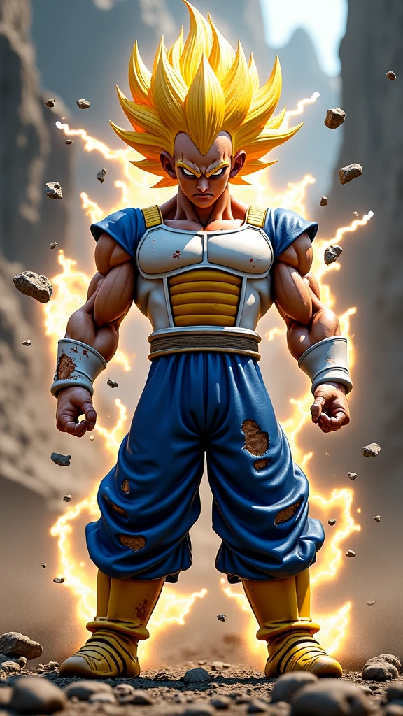Dynamic, yellow hair, full body muscles, legendary Saiyan, holding a head in his hand, his whole body glowing gold --auto