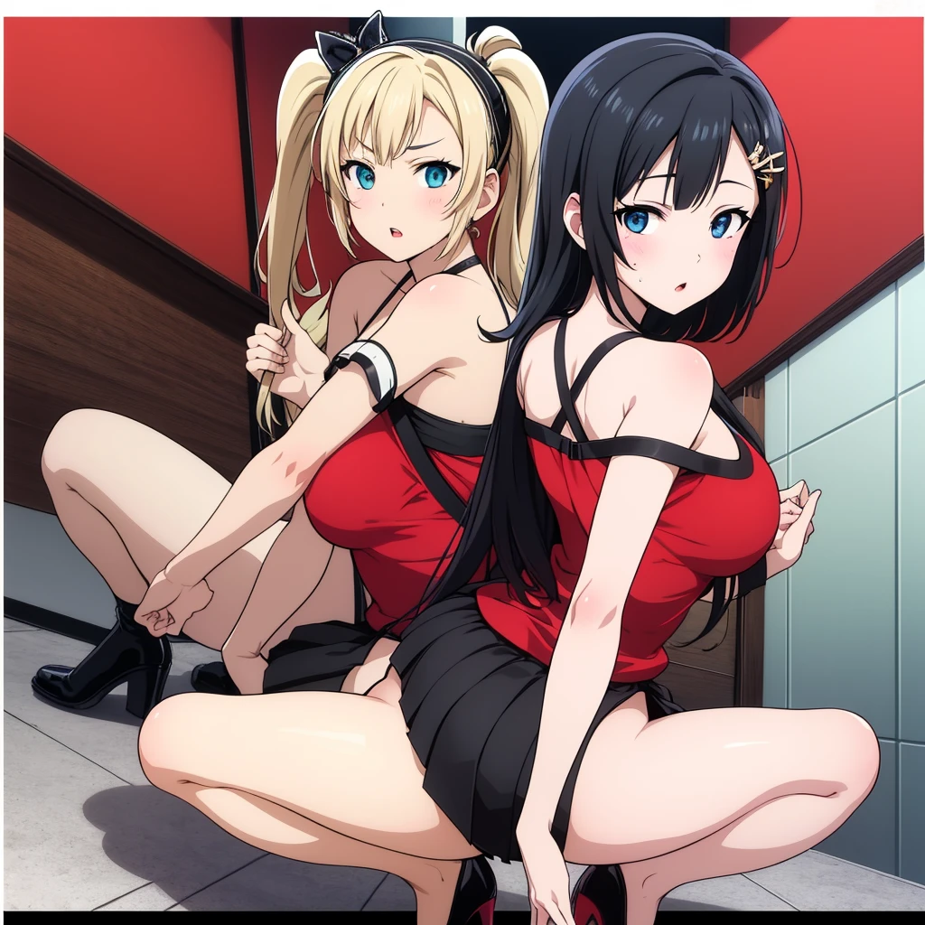 masterpiece, best quality,anime style, 1 girl,(((slender body))), (((small ??????))),(((hot pants, blue tanktop,red tie))),(((((a gorilla man grabbing the girl))))), ((((restrained, arms behind back)))),((((???)))), (beautiful face), (((short hair))), (((straight hair))), ((((blonde hair)))),detailed beautiful skin, (perfect hands, perfect ???????)