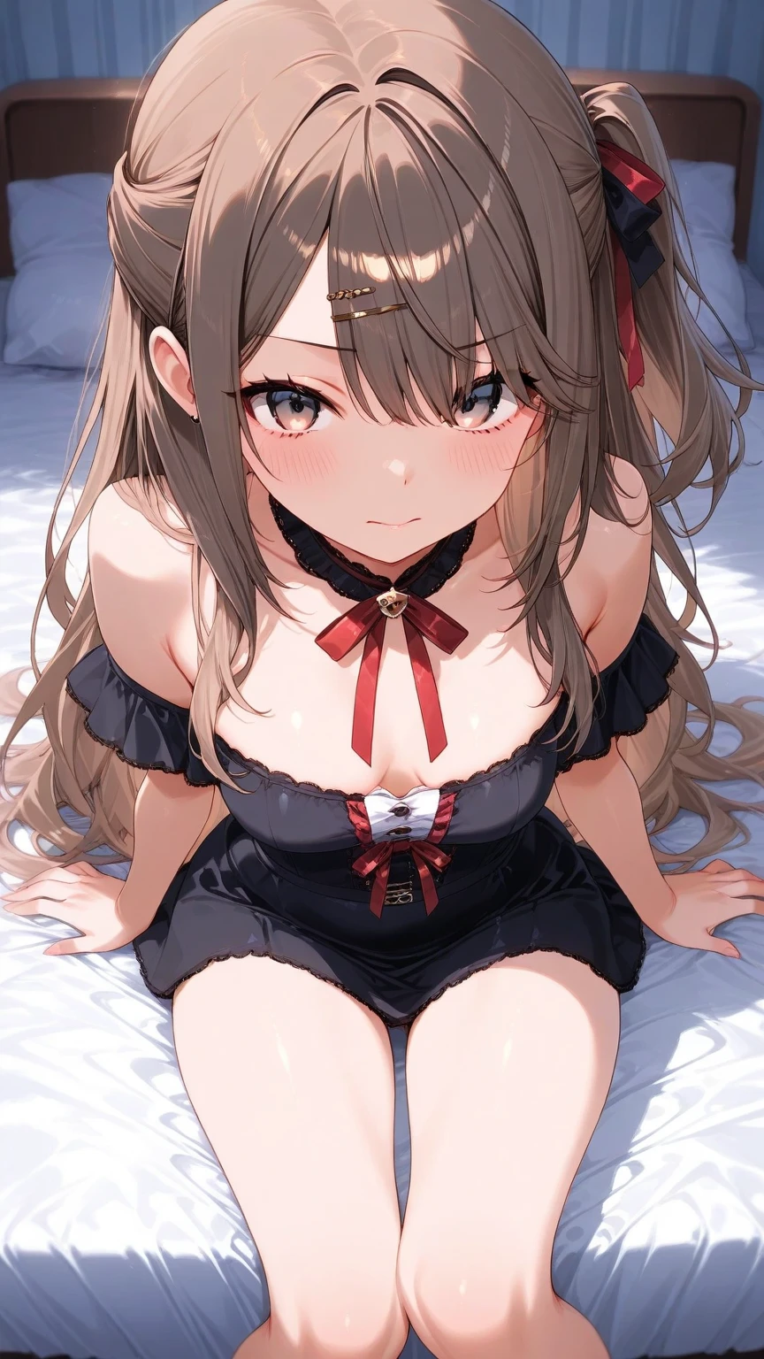 best picture quality, 8K, high quality, masterpiece:1.2), ((masterpiece)), (high detail, high quality, best picture quality), bokeh, DOF, Portrait, (cute illustration:1.2), (konosuba, megumin),(megumin hair style), (:1.2), in bedroom, lying on bed, (perfectly balanced ), sleeveless, detached sleeve, both arms behind head, armpits:1.3), , , detailed eyes, cute round face, embarrassed, crying hard, seducing by showing her armpits, (close-up shot:1.3), 