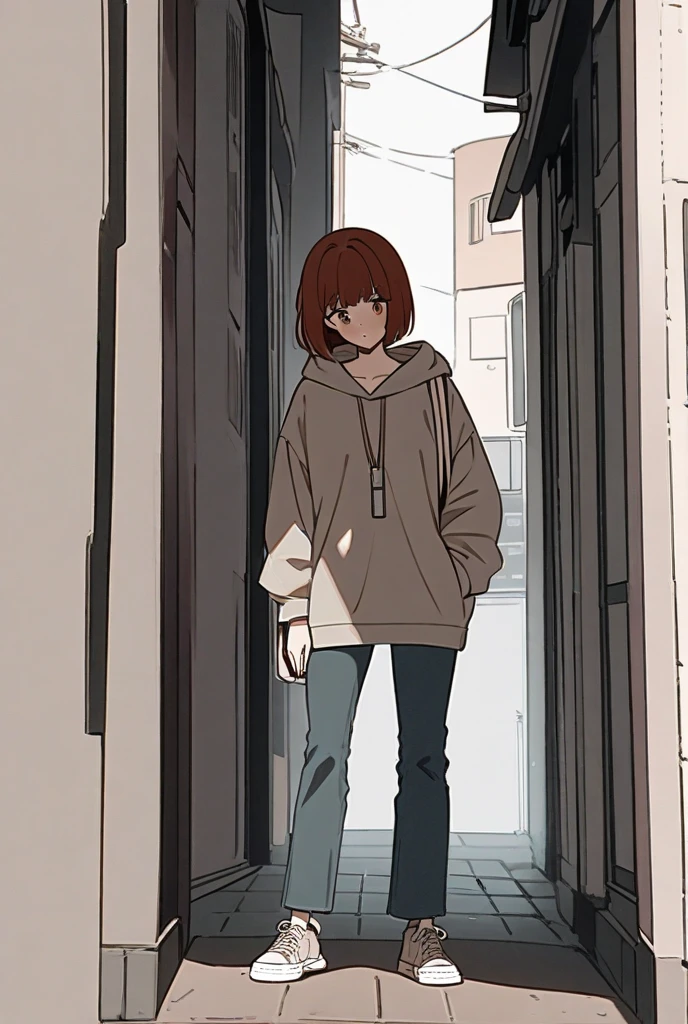 tender girl, student aesthetics, is standing in front of the door, It's yandere.