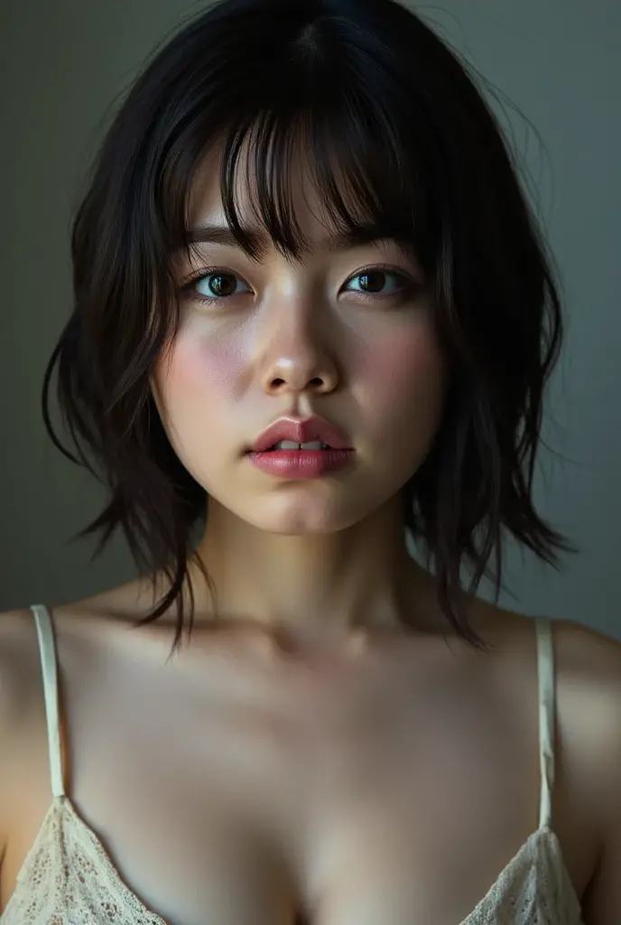 (( Best Quality )), ((masterpiece)), ( details),     Japanese,   first person view   ,1 girl,     sexy,(  in the bedroom),(((   abnormally large breasts  ,  completely naked,  beautiful breasts, short bob hair))),  black hair  , ((       without makeup,  small eyes))