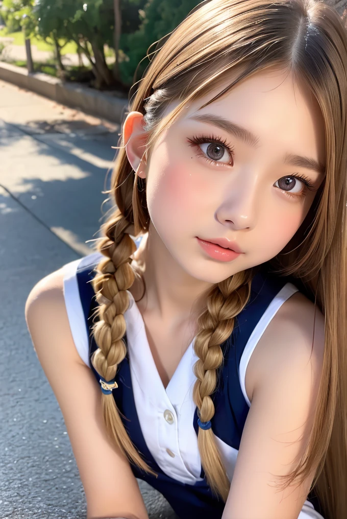 A girl with pink atom hair and braided head with 3 eyes on her forehead. Closed eyes dominating heavy aura 