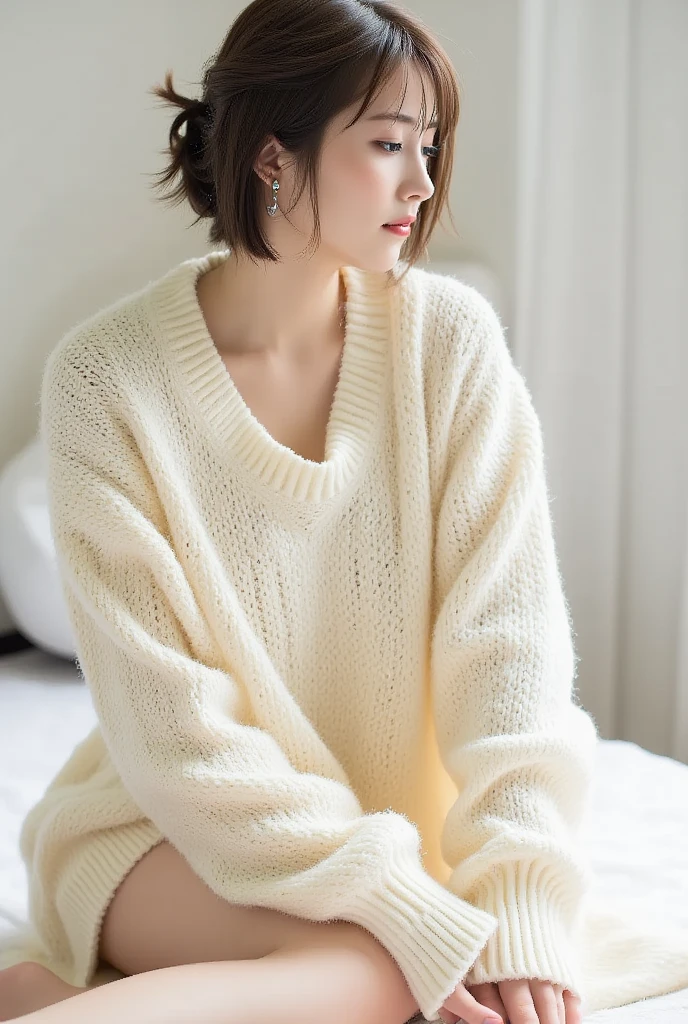 xxmixgirl, Analog Style, Eye focus, Highest quality, (Very detailed skin), Exquisitely beautiful white skin photos, 51 years old, Upper Body、Perfect Face, Captivating eyes, ( makeup: 1.3), Skin pores, (Bokeh:1.5), Sharp focus, Dappled Lighting, (Backlight), Film Grain, (Very detailed, Exquisitely crafted), 8K, High resolution, Front view, Studio Light, Very detailed顔, fine grain, (double eyelid: 1.4), Aristotle, Brown eyes, (commercial: 1.6), Short hair swaying in the wind, Beautiful brown hair,Medium Hair、bangs ( makeup), ((White studio background: 2))