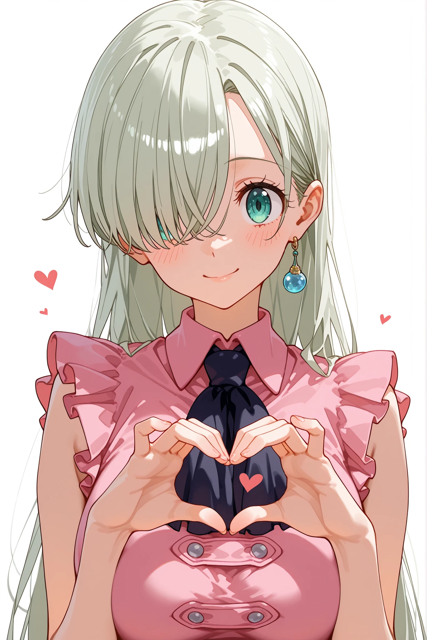 Elizabeth liones:1.3,視聴者を見る:1.4,”Facing directly forward”, “looking straight into the camera”:1.7,happy light smile:1.3,(ナース服:1.5),カルテを抱く:1.3,髪をかきあげる:1.3,銀髪,hair over one eye,heart hands:1.5