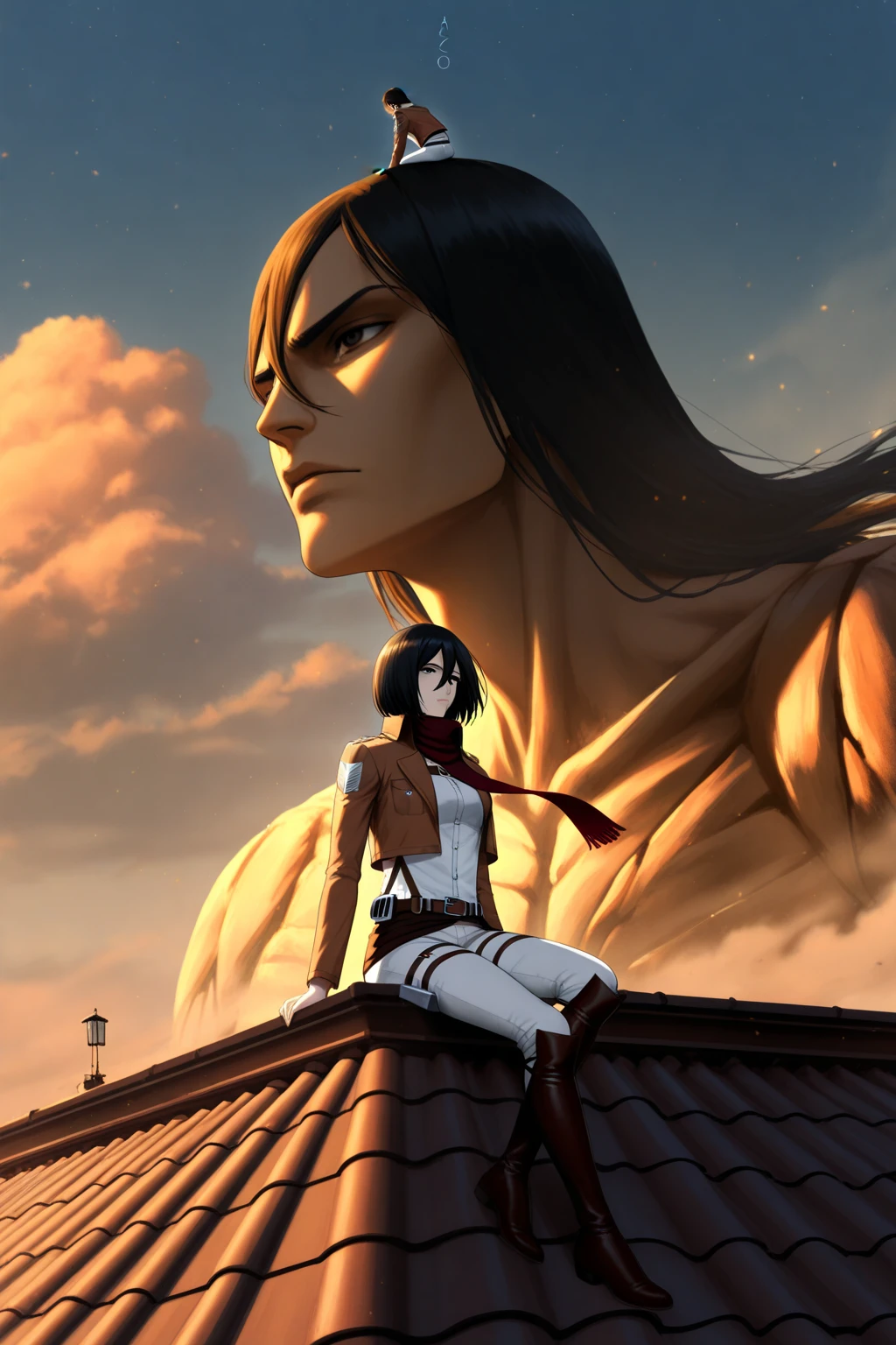 1girl,ultra high details, ultra high auality,(highly detailed face)1.2,(high quality of face)1.3,Mikasa Ackerman,highly detailed abs,perfect female , best quality of shadows,highly detailed muscles,beautiful face,volume shadows