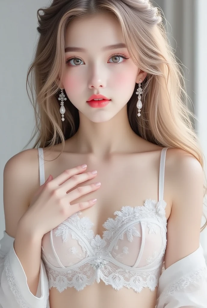 １５Caucasian model at the age, Full-body image,（(Clean clothes)), white  clothes, Skin Color, Pretty Caucasian Woman,  White hair, A smile, (8K, Raw photography, top-quality, ​masterpiece: 1.2), ​masterpiece, Super Detail, 超A high resolution, (Realistic and realistic photos: 1.37), high-definition RAW color photography, extremely delicate and beautiful, 非常にdetaileds, 8K Wallpaper, astonishing, detaileds, 非常にdetailedsな目, 非常にdetailedsな肌, 非常にdetailedsな指, h非常にdetaileds nose, 非常にdetailedsな口, perfect anatomia, The upper part of the body, , Sheer feeling、Transparency、White Dress、, white  hair, Blue eyes, ​masterpiece, realistic skin textures, 超detaileds, shiny hair and white skin, 、 beautifully dressed body、Juvenile impression、The upper part of the body、Blue eyes、Deep carving、she looks like a white woman、Clean clothing