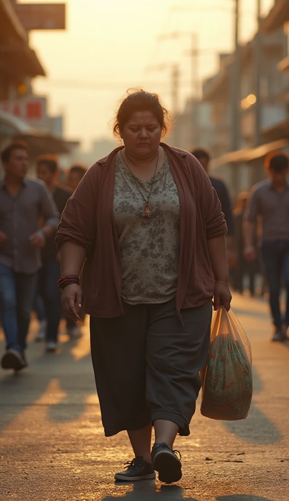 Thick , Curvy,fair beautiful indian girl in tank top and  surrounded by male crowd , male crowd in the background, thick thighs, round navel showing , in a jail , back shot , plumb, 