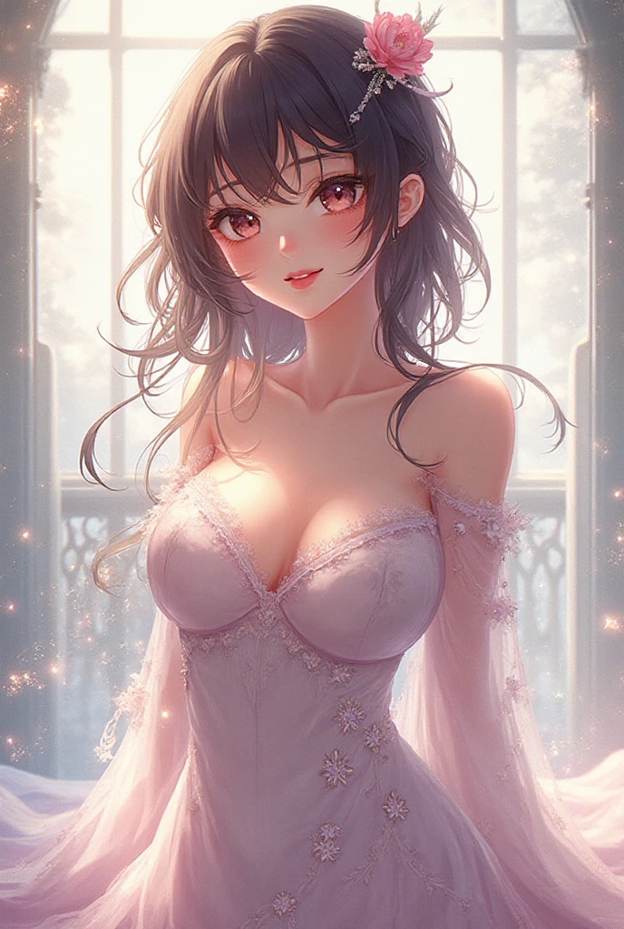 Highest quality, Super detailed, (Ultra-high resolution,8K), (Perfect , Anatomically correct), (Sensual Housewife), (Gravure pose), (Beautiful Eyes), (High-quality  beauty), (In a blizzard:1.2), (Photorealistic), (Big Breasts), Soft Skin, Glowing Skin, (Satin slip nightdress), Bright lighting, Very heavy snow, Goddess-like beauty, Friendly, (Sensual Housewife), Professional photography techniques