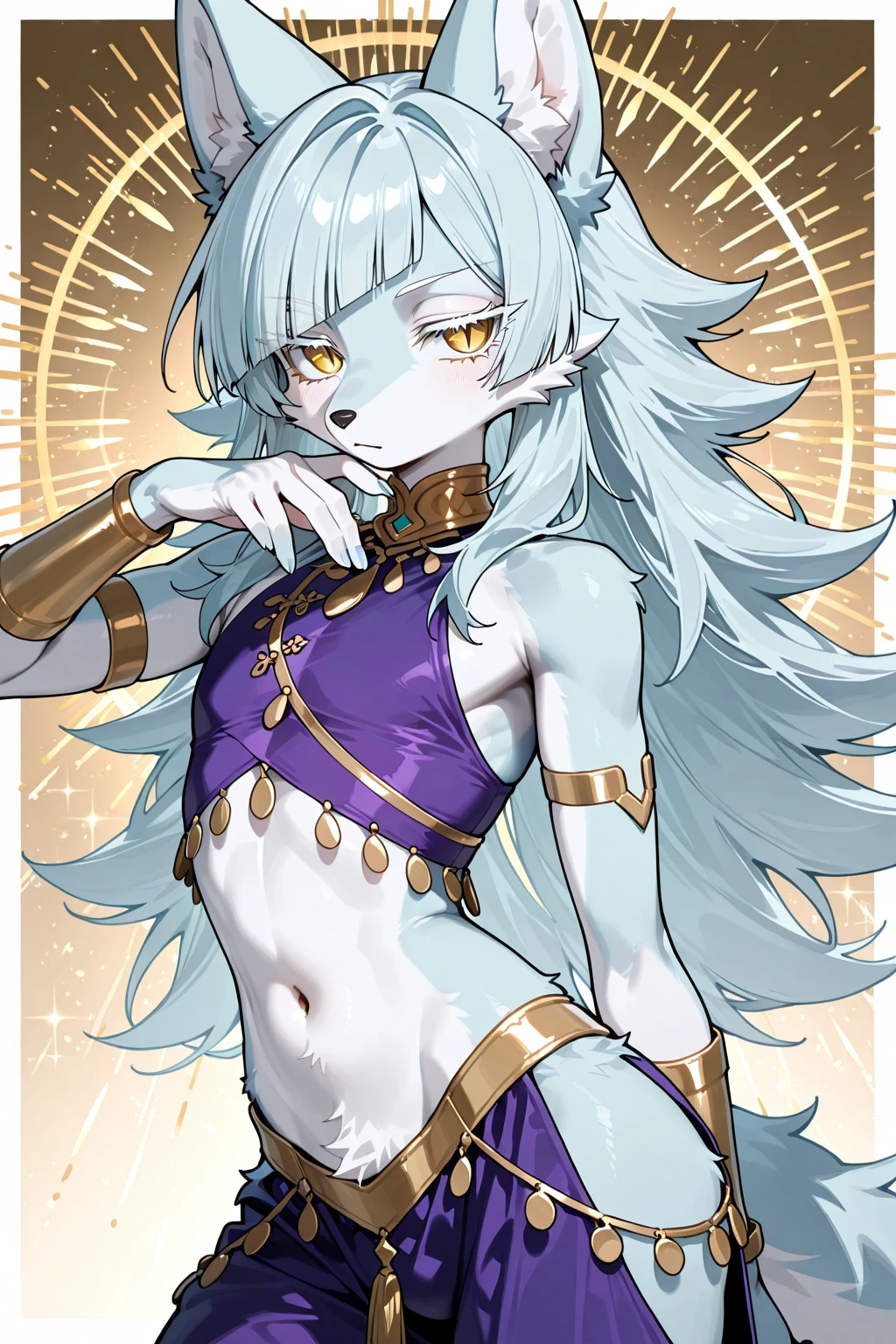 Masterpiece, High quality, High quality of art, best quality, anime lineart, Femboy, light carrot hair, fox ears, fox tail, Red eyeshadow, purple eye color,  belly, Femboy, military armlets, general's pants, A heavy golden bow with rubies, black-green blue clothes, hair with a small count of dark carrot hair, A longbow behind his back, half sleep eyes, Platinum bell and bow near the ear, a small shorts, Red and white rope belt, no human ears, Black heart tattoo on tummy