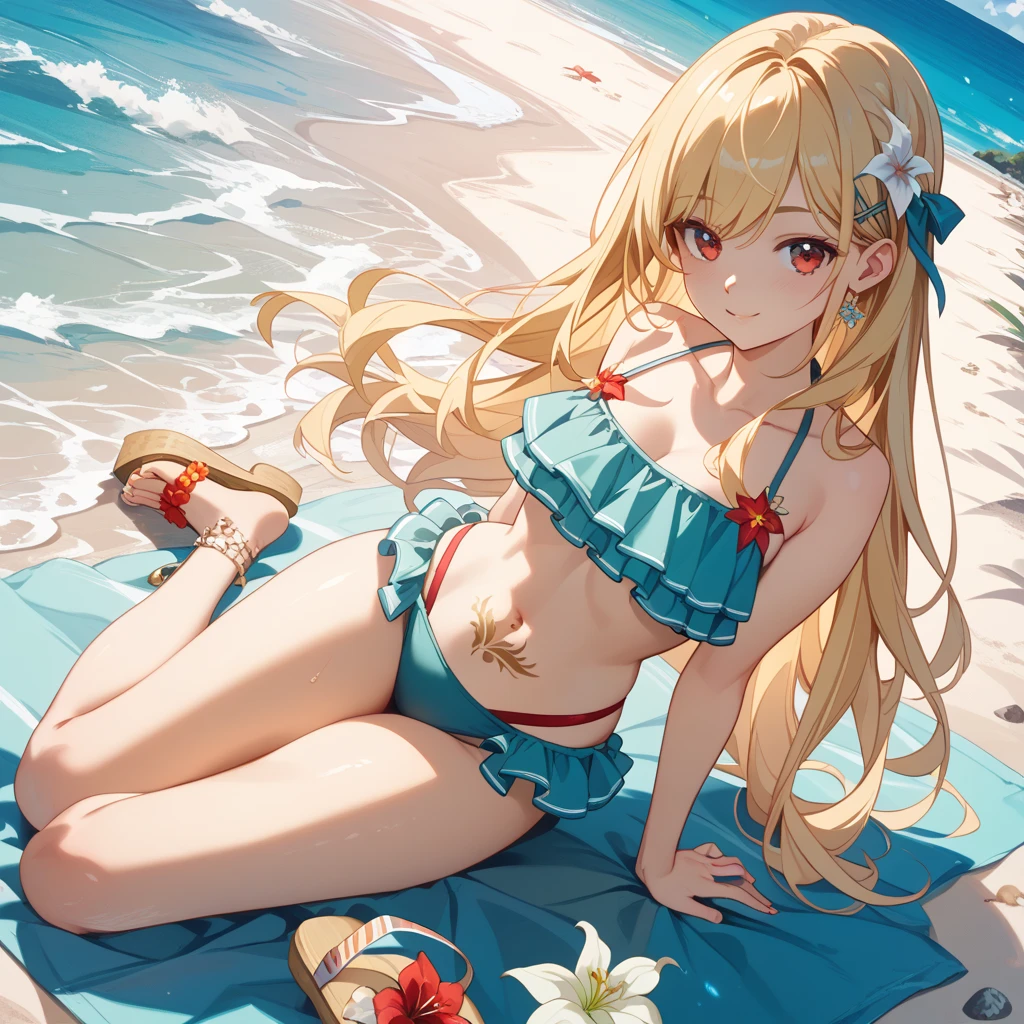 ((highest quality)),(Ultra-high resolution),(Very detailed),(Detailed Description),((The best CG)),(A masterpiece),Ultra-precise art,Amazing drawing art,(Art with precise detail:1.5), (Woman in Santa ??????:1.5),(smile:1.5), (Midsummer Christmas:1.6), ((Midsummer Beach:1.7))