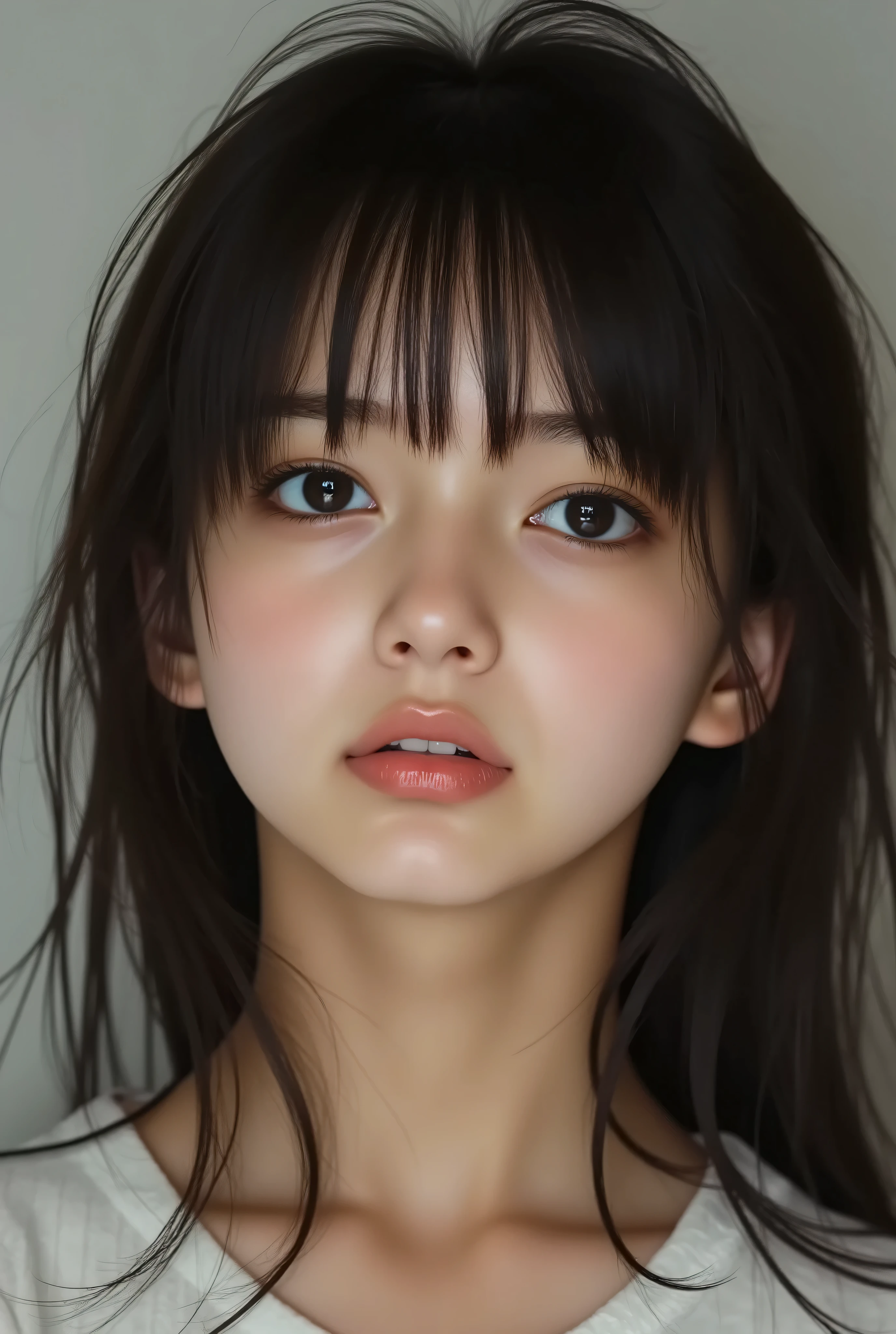 13 year old girl、Long, messy hair、The balance of everything is the best、A face turned around